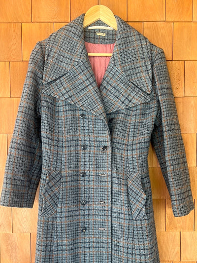 Vintage American Bazaar Plaid Wool Trench Coat