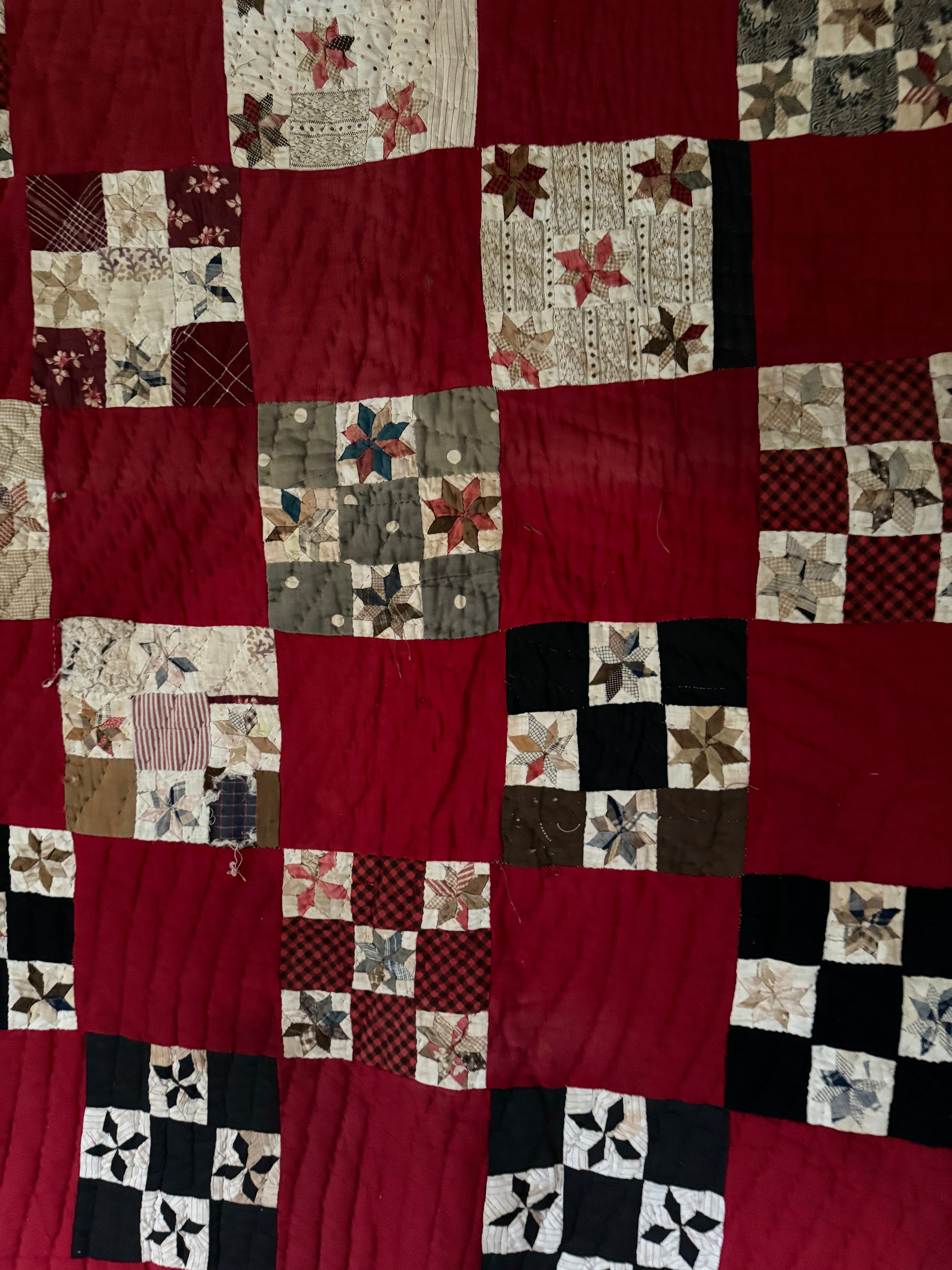 Vintage Handmade Quilt - Black + Red