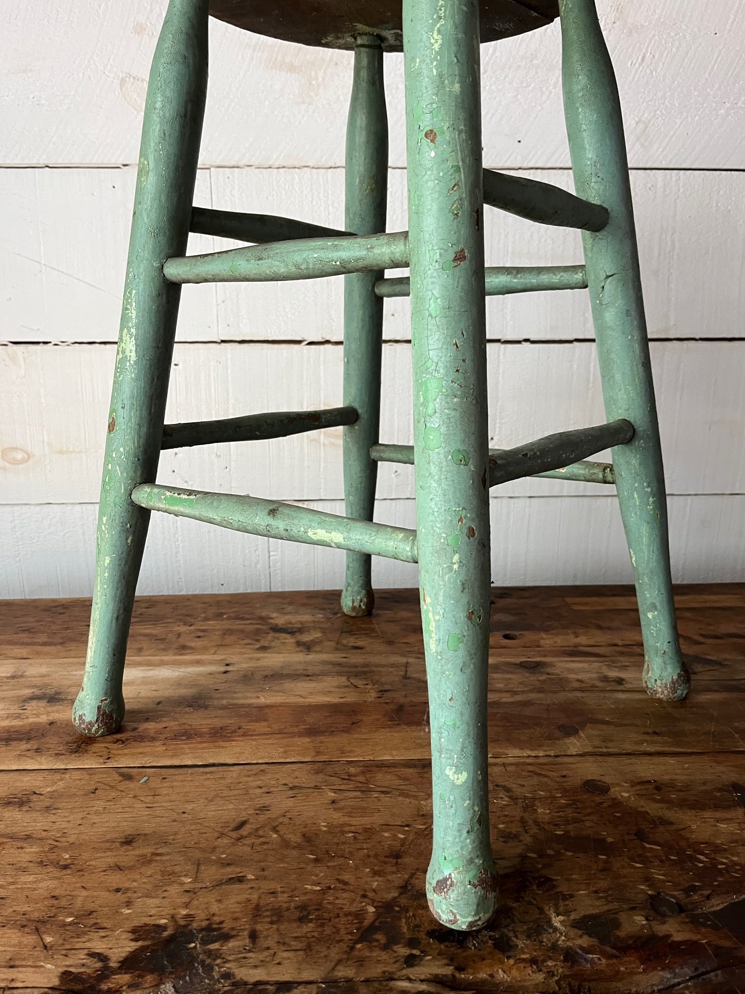 Vintage Wood Stool - Mint Green