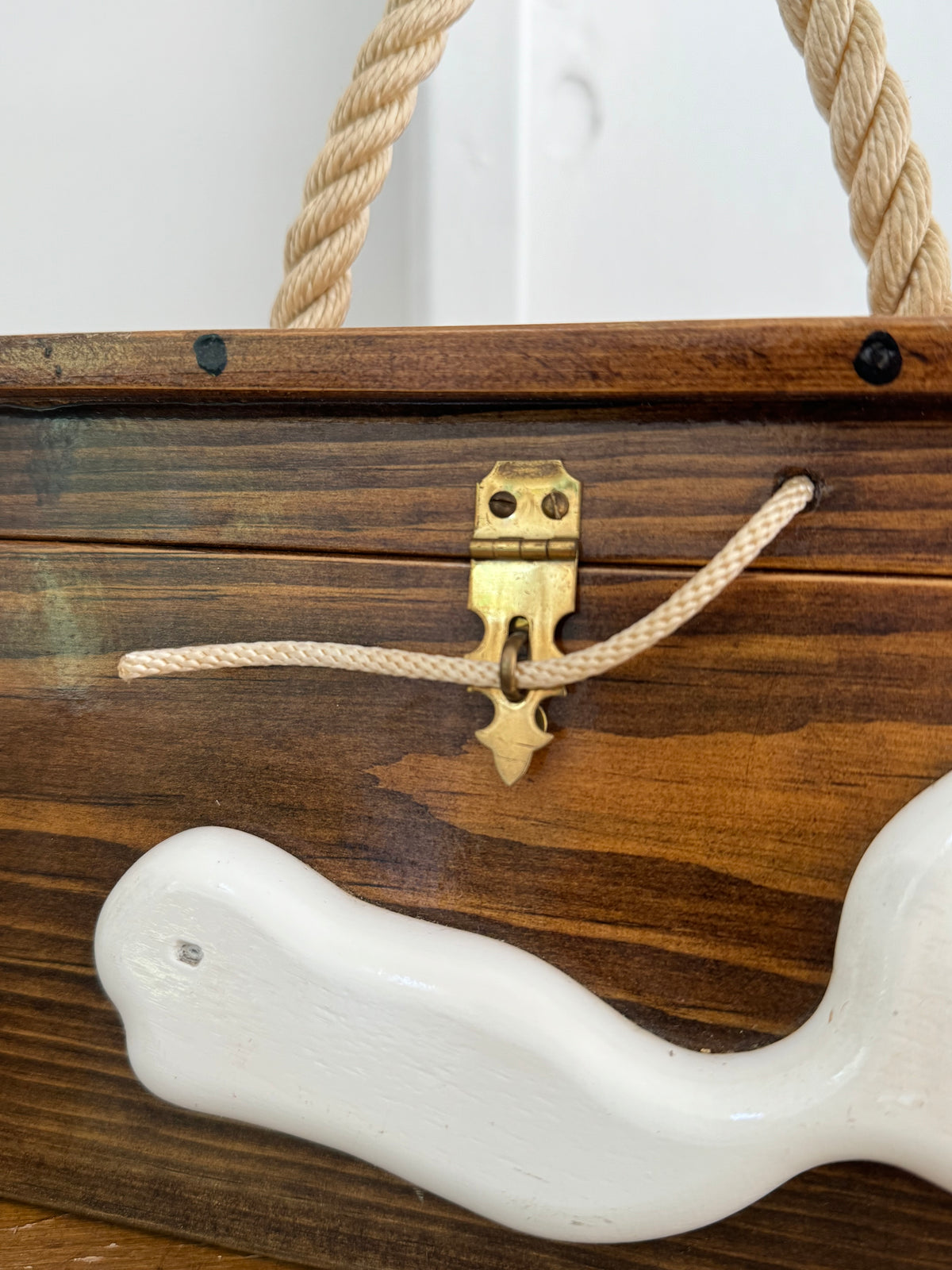 Vintage Wood Purse with White Whale Motif