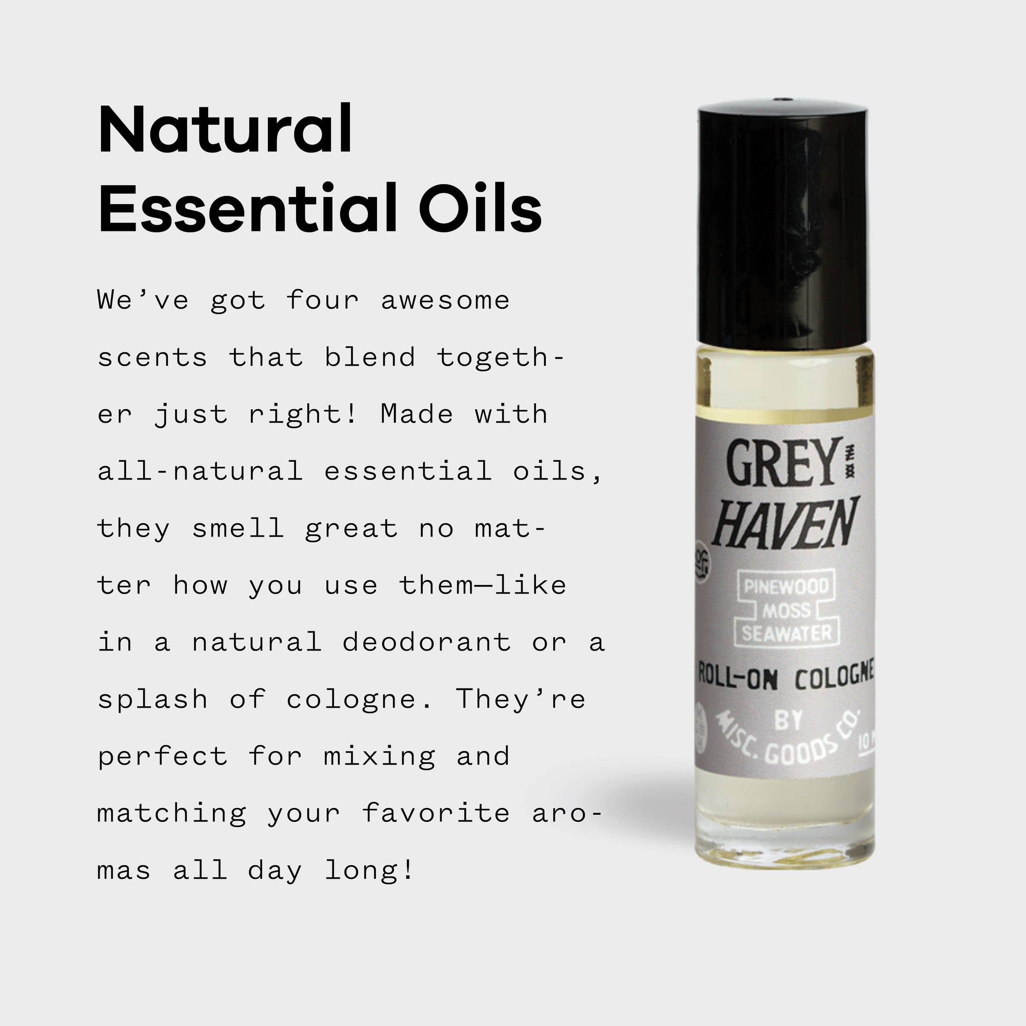 Greyhaven Roll-On Cologne – Ocean Air, Pine & Moss | Compact & Clean