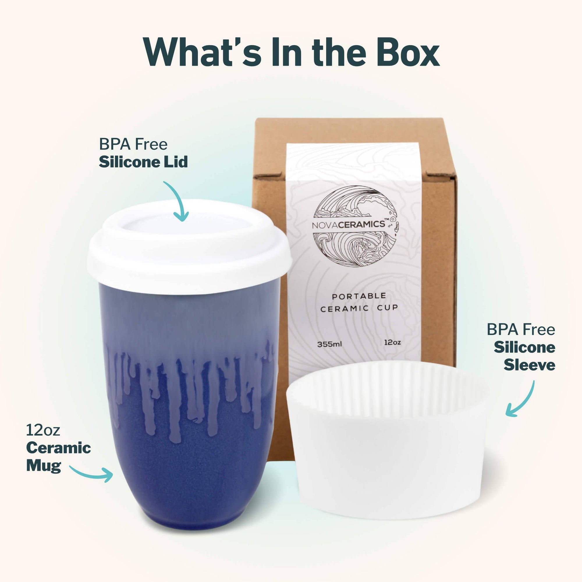 Neptune Ceramic Travel Mug – 12oz with Lid & Sleeve