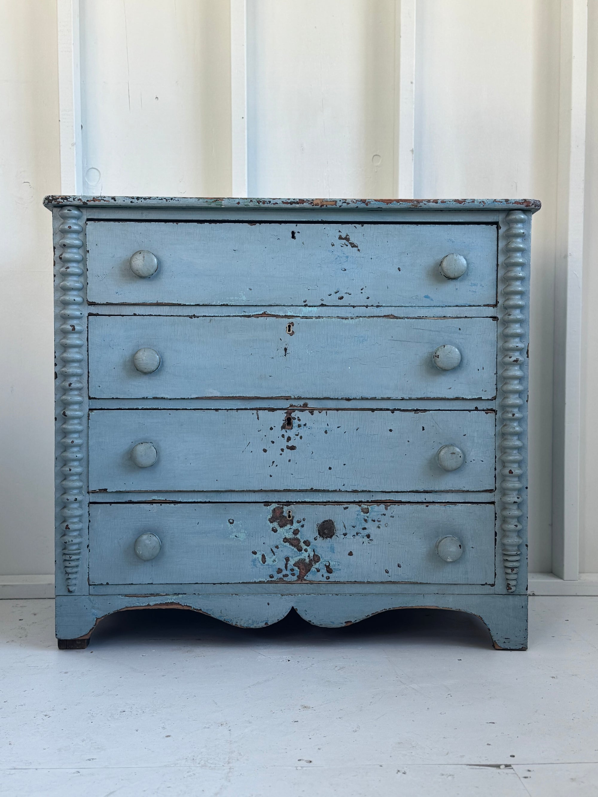 Antique Jenny Lind Cottage Pine Dresser - Blue