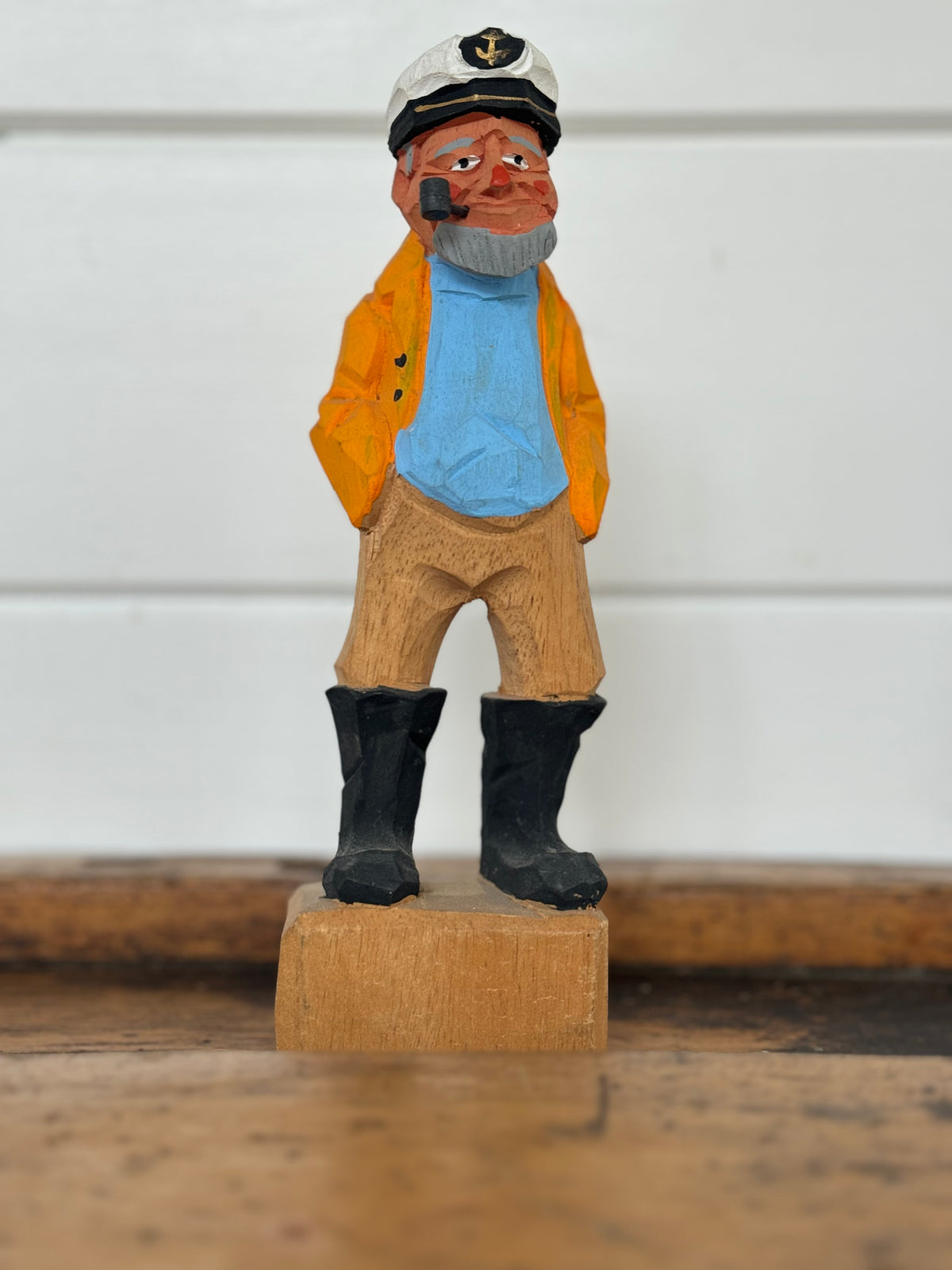 Vintage Wooden Fisherman Captain- Yellow Coat