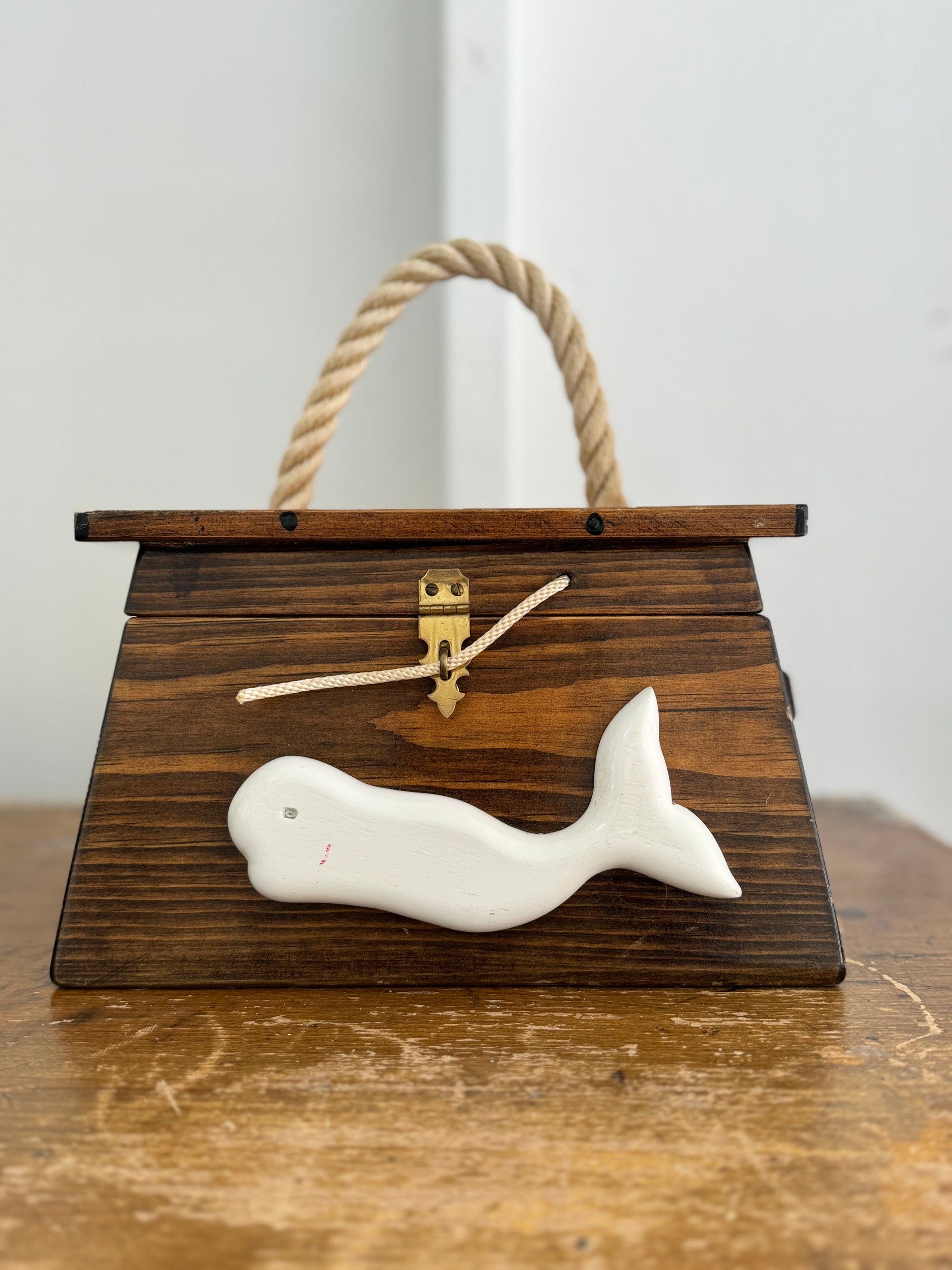 Vintage Wood Purse with White Whale Motif