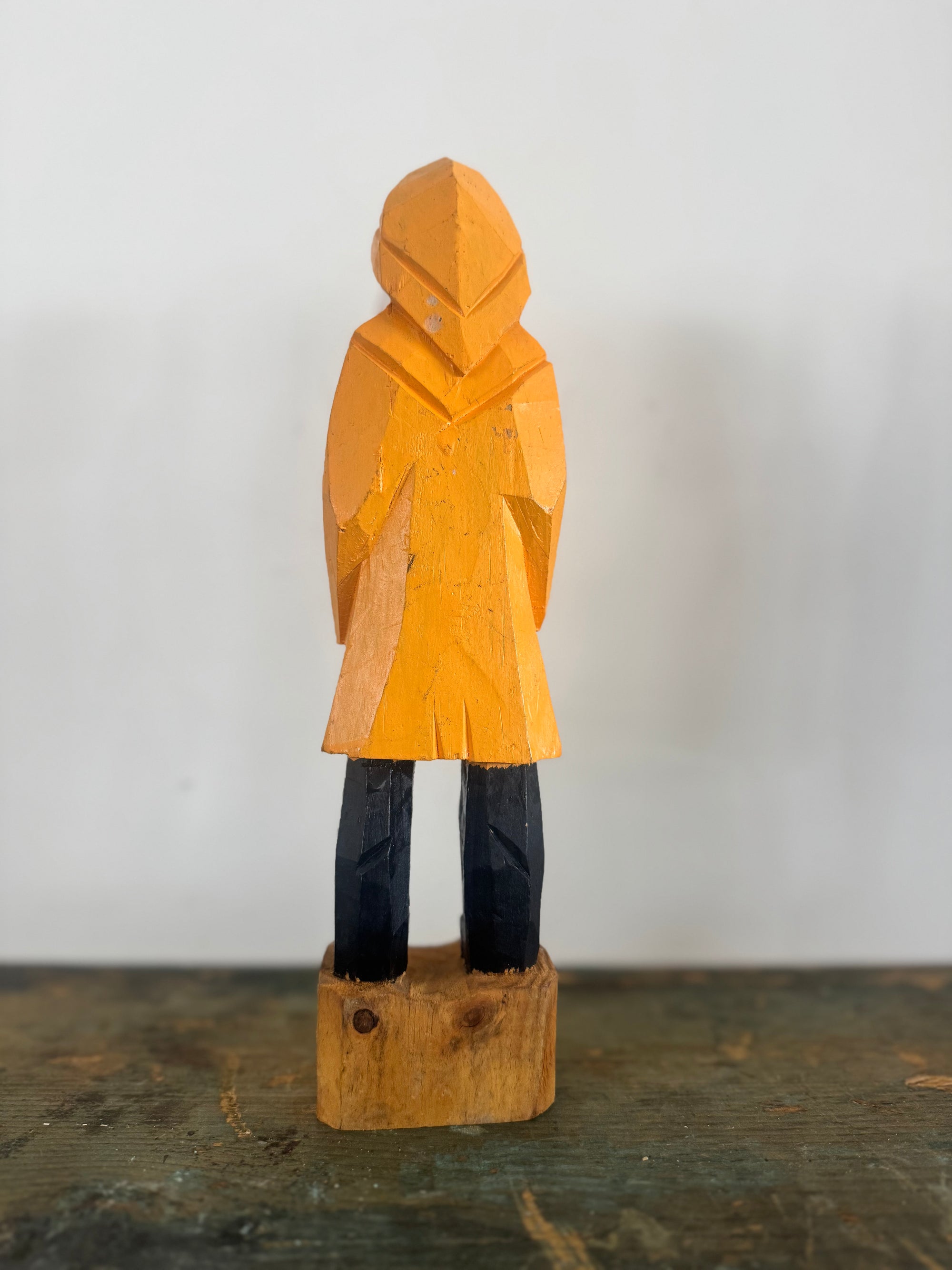 Vintage Handcarved Fisherman - Yellow
