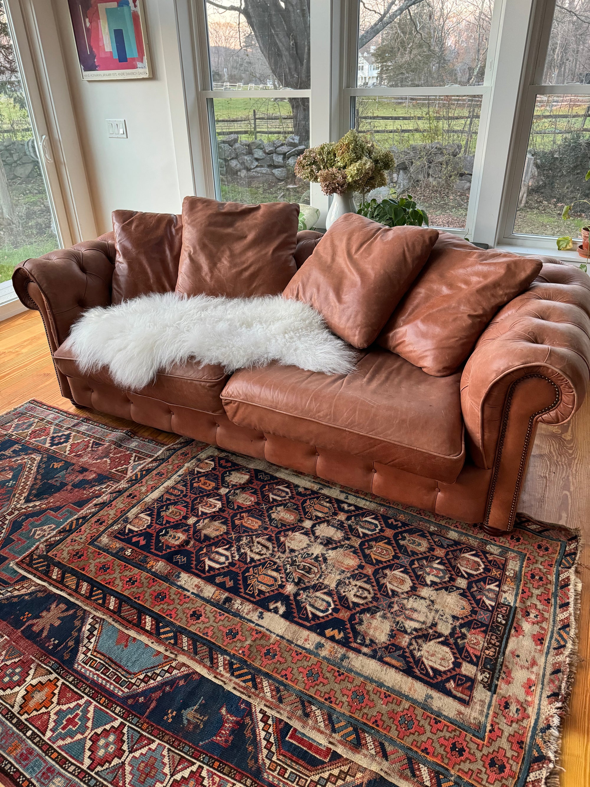 Vintage Worn In Rug - Orange Border