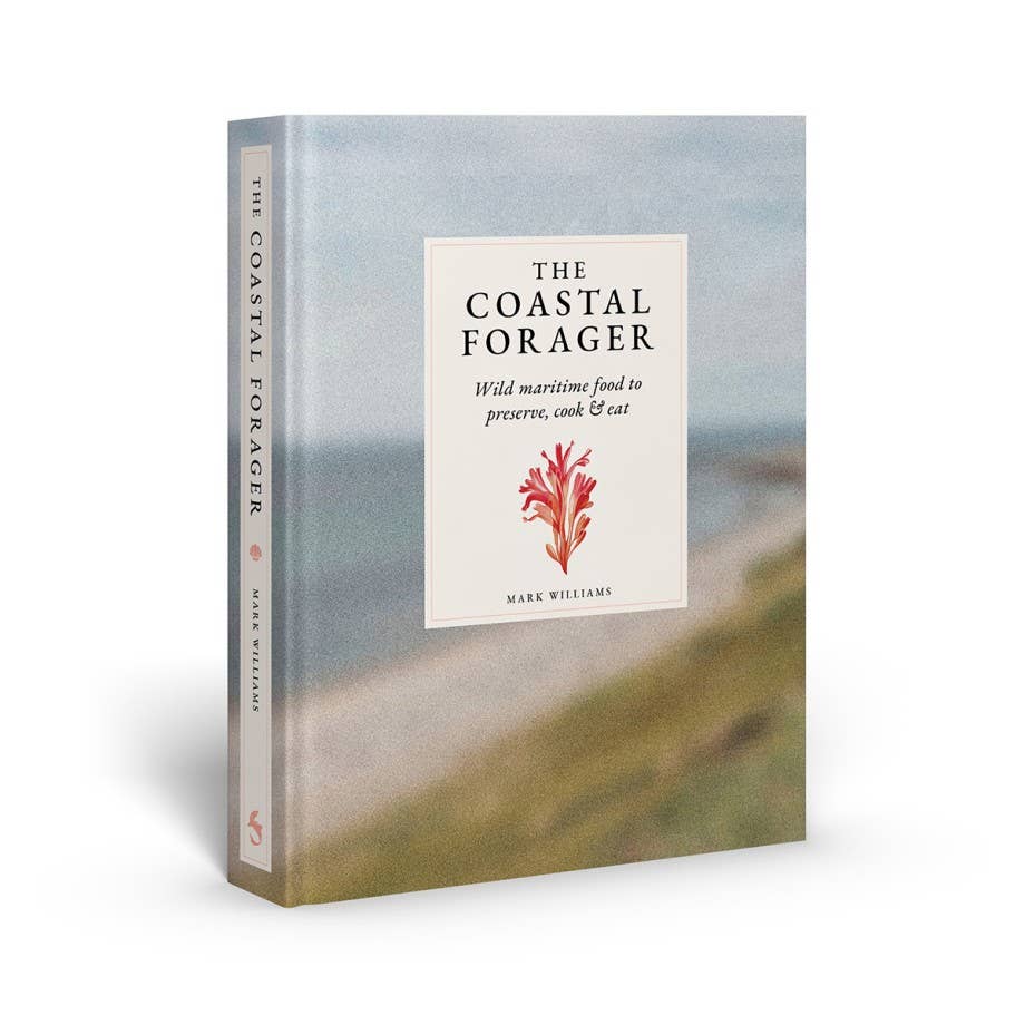 Book titled 'The Coastal Forager' with a coastal scene on the cover