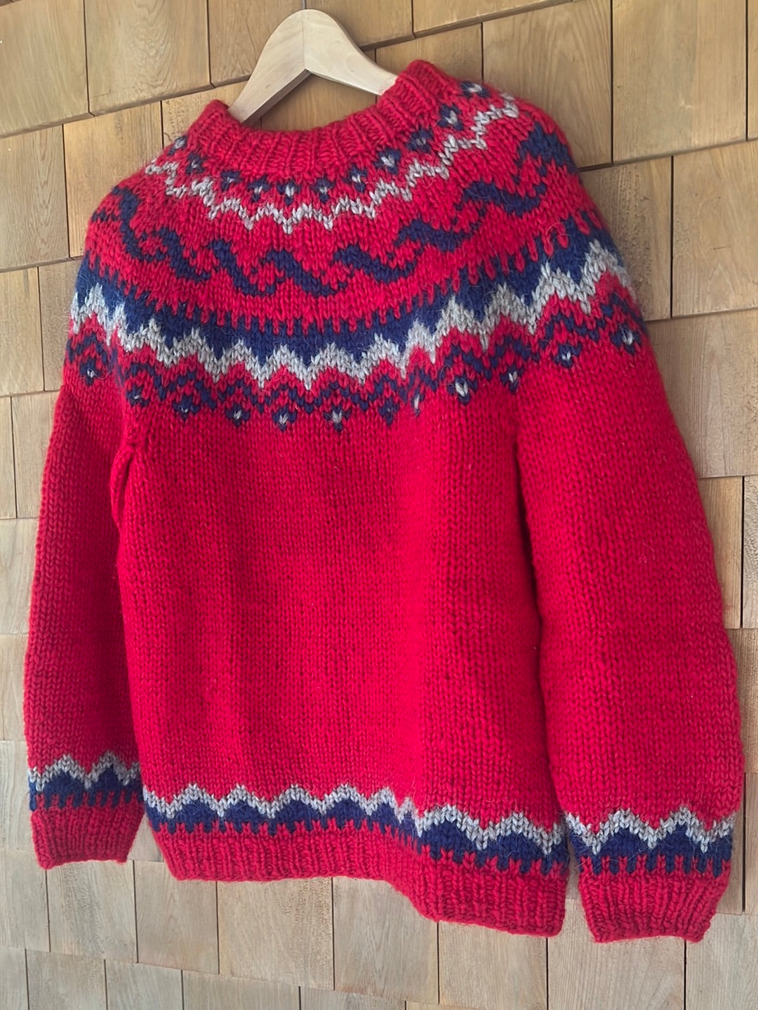 Vintage Hand Knit Wool Sweater - Red
