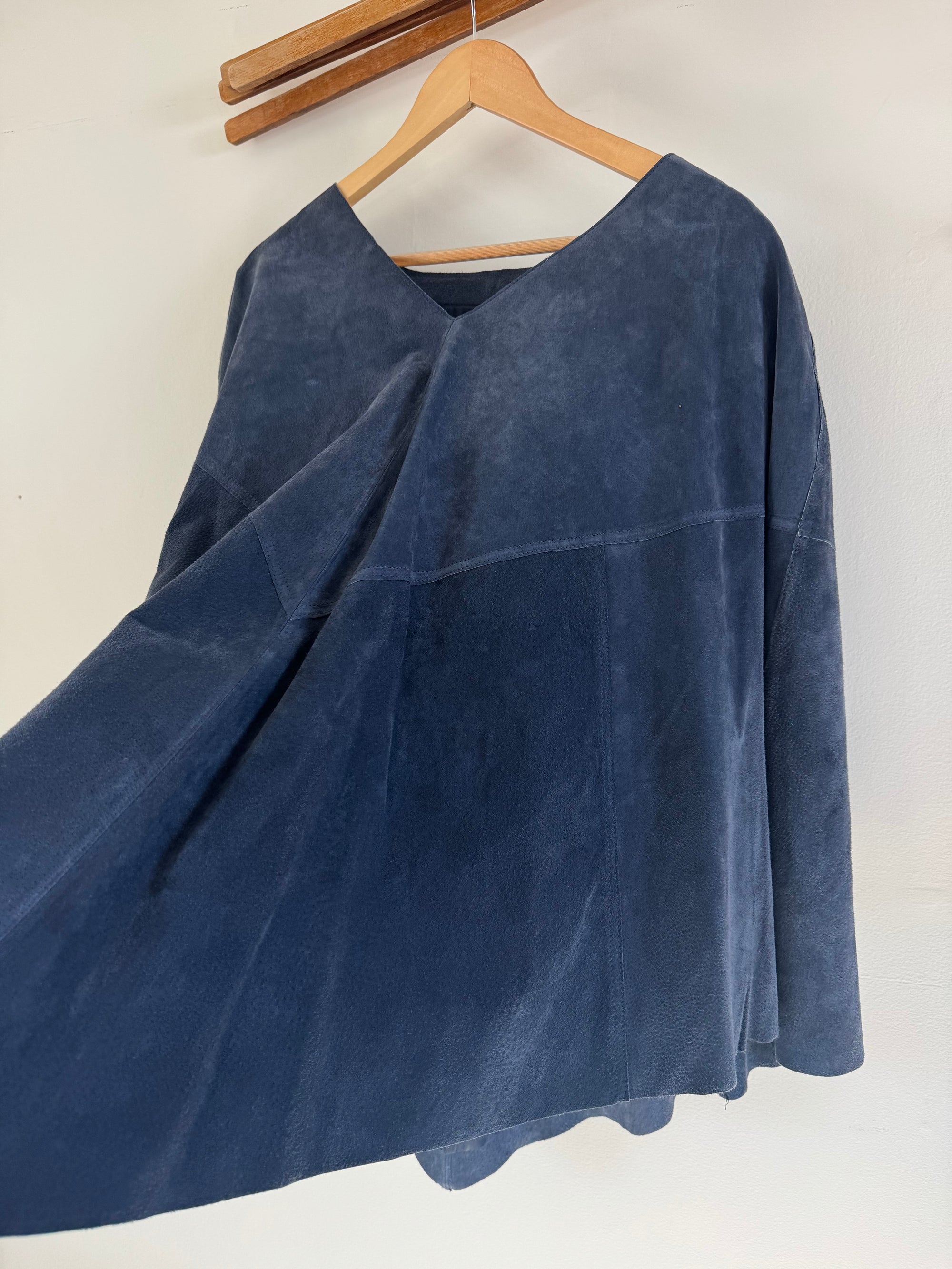 VTG Suede Leather Poncho -Slate Blue