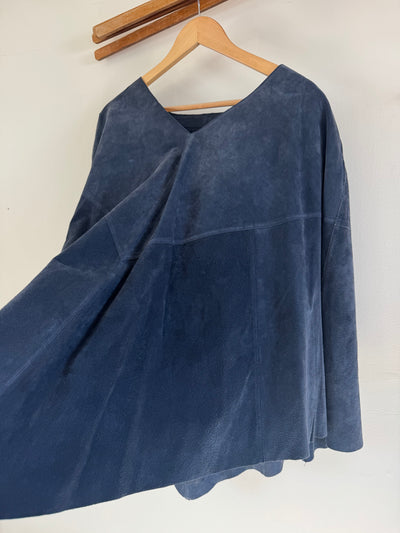 VTG Suede Leather Poncho -Slate Blue