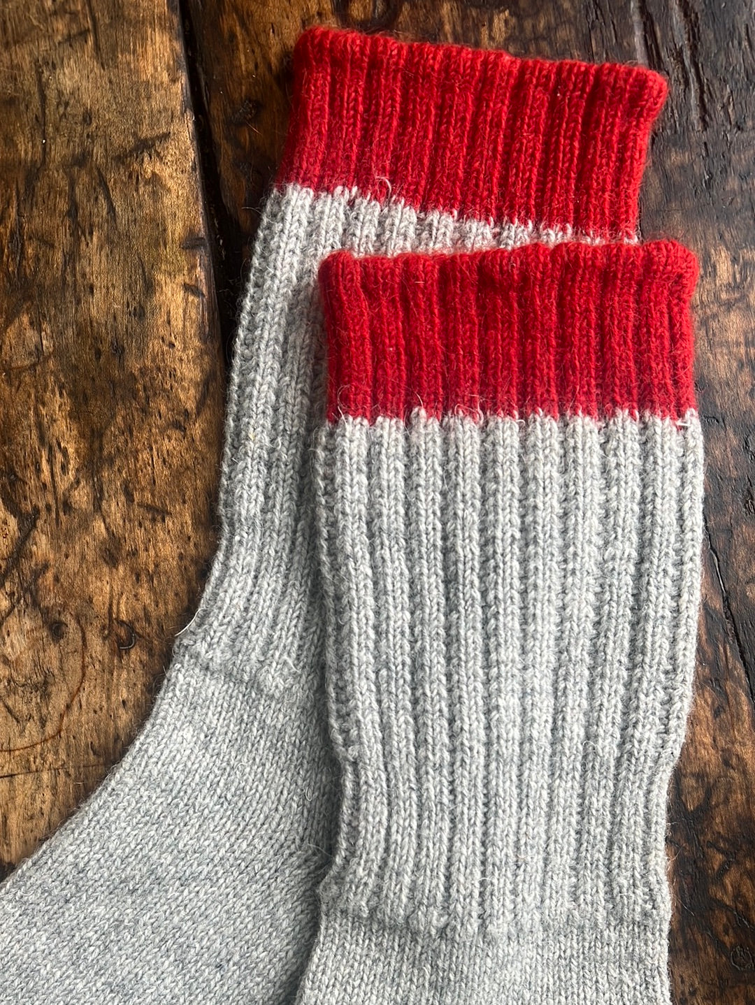 Vintage Grey Wool Socks - Red Band