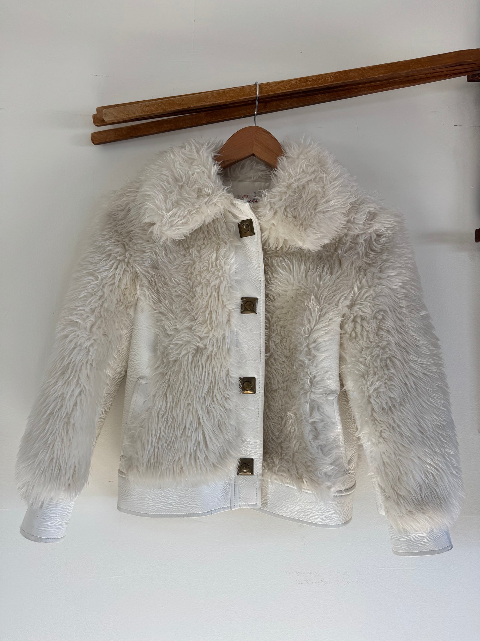 Vintage Rainbow Coat White Shearling Coat