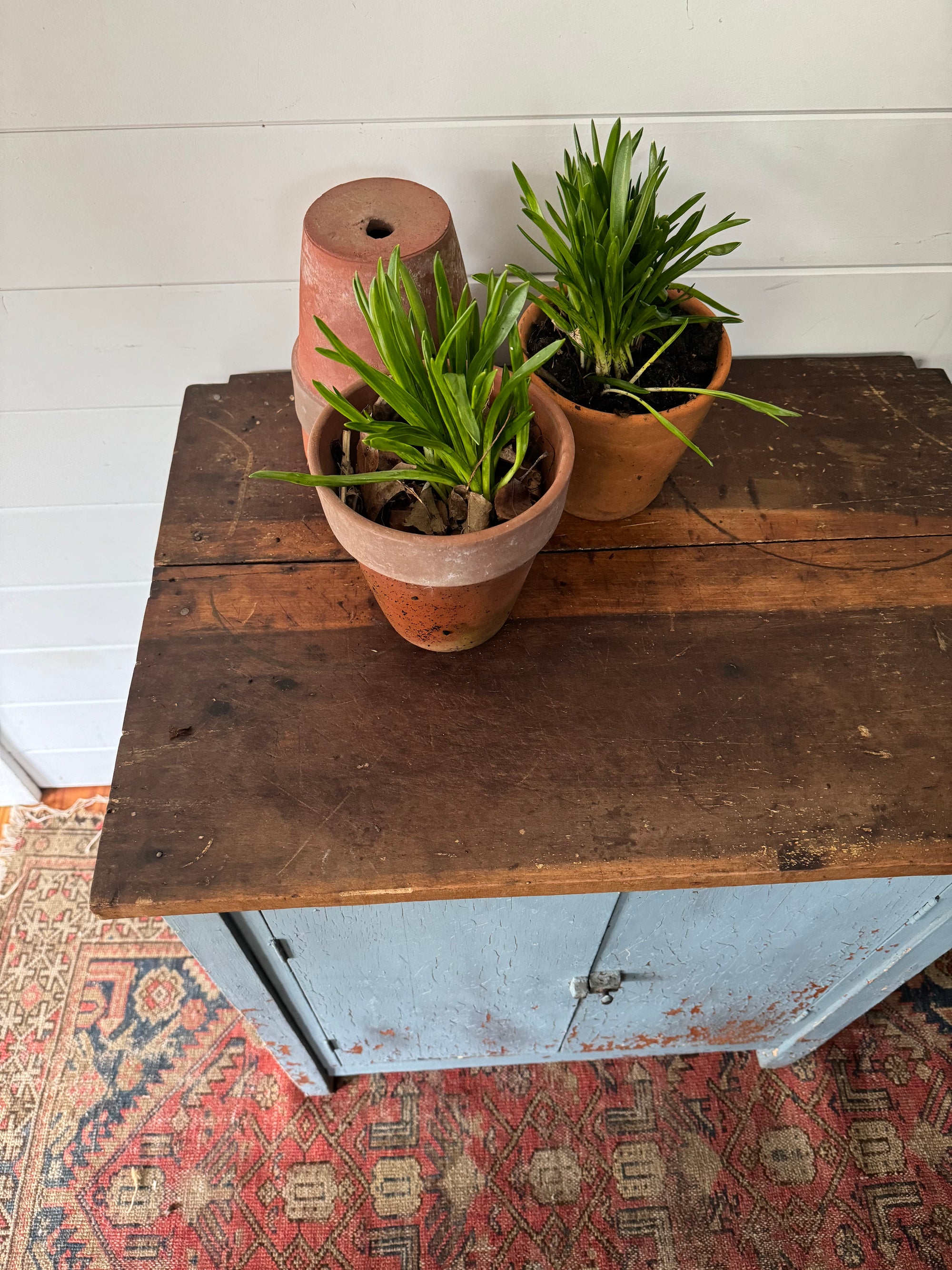 Antique Painted Blue Cabinet