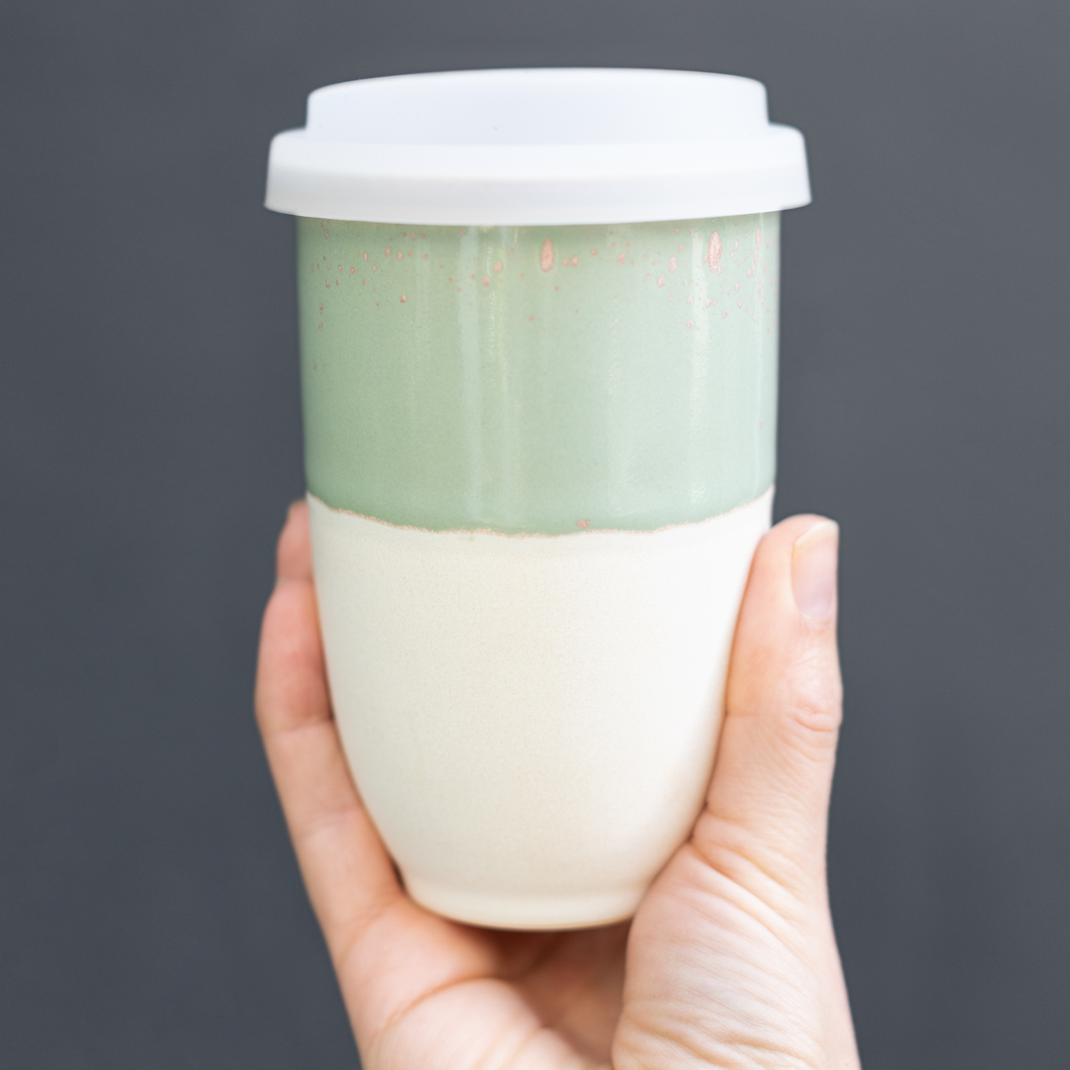 Sage Green Ceramic Travel Mug – 12oz Reusable Cup