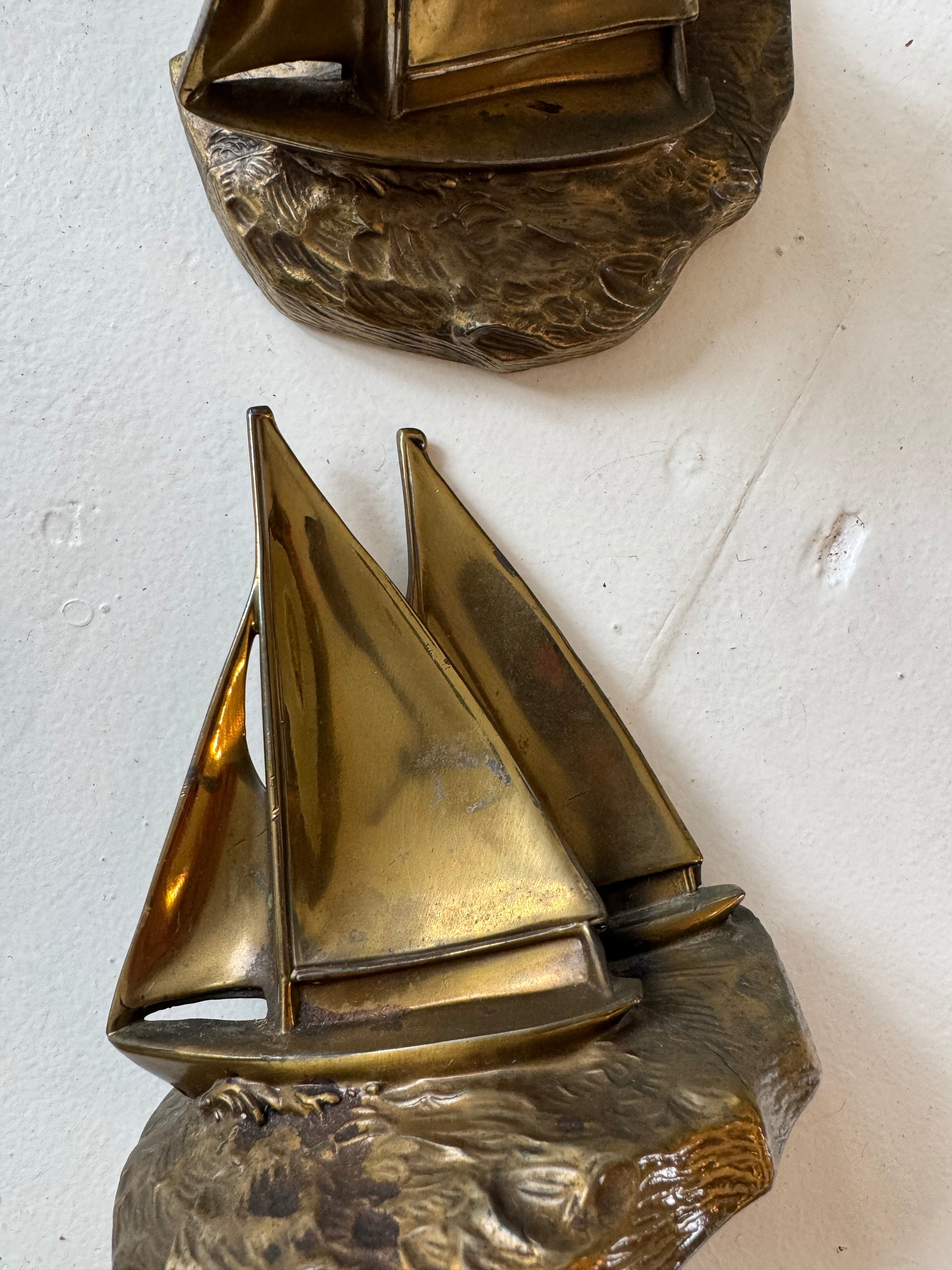 Vintage Brass PM Craftsman Sailboat Bookends