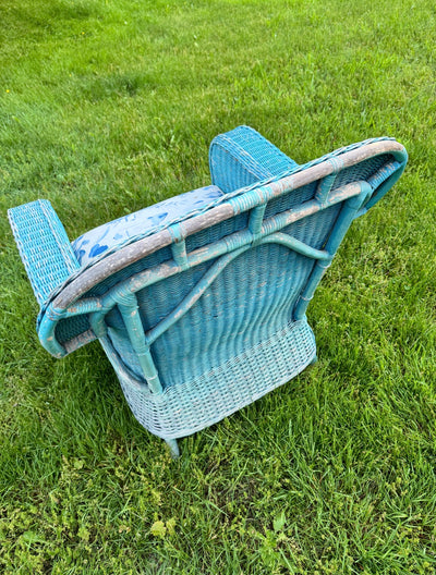 VTG Turquoise Wicker Chair with Fish Cushions