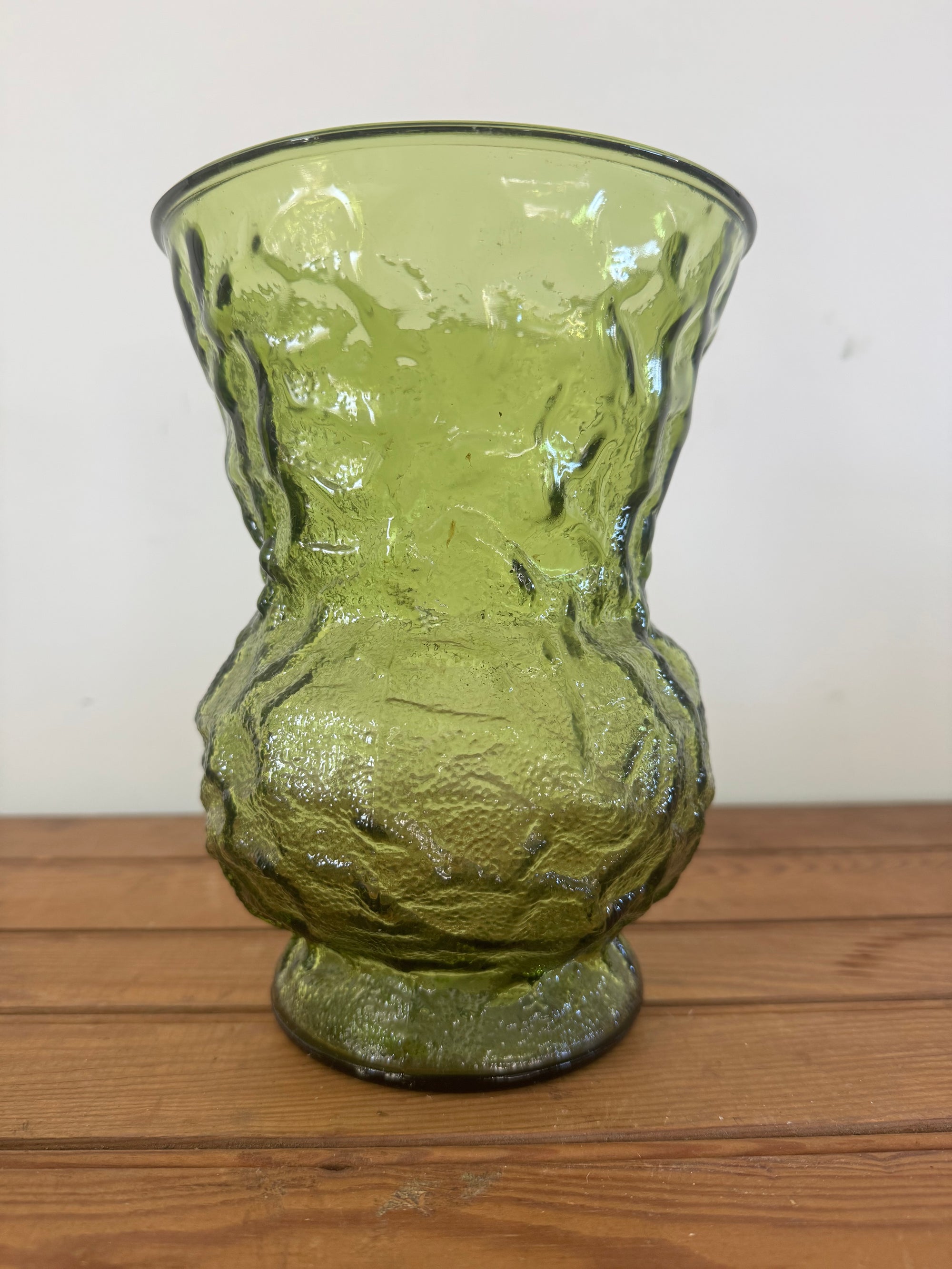 Vintage Crinkle Glass Vase - wide
