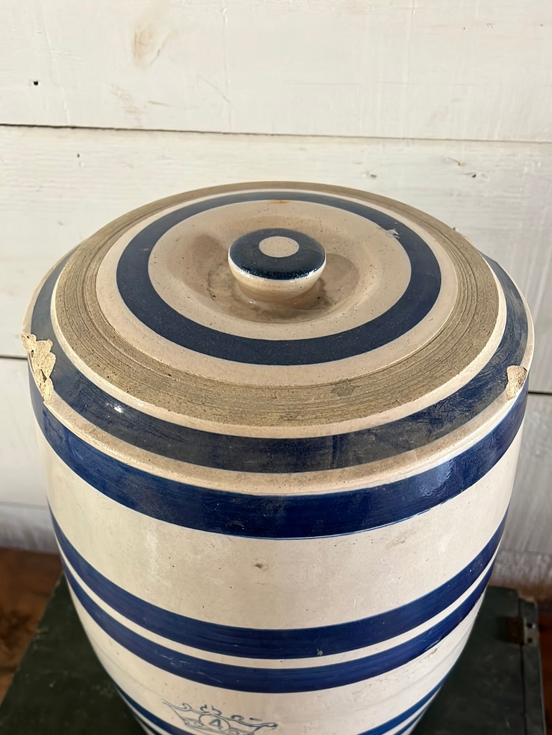 Vintage Stoneware Crock - Blue Stripes