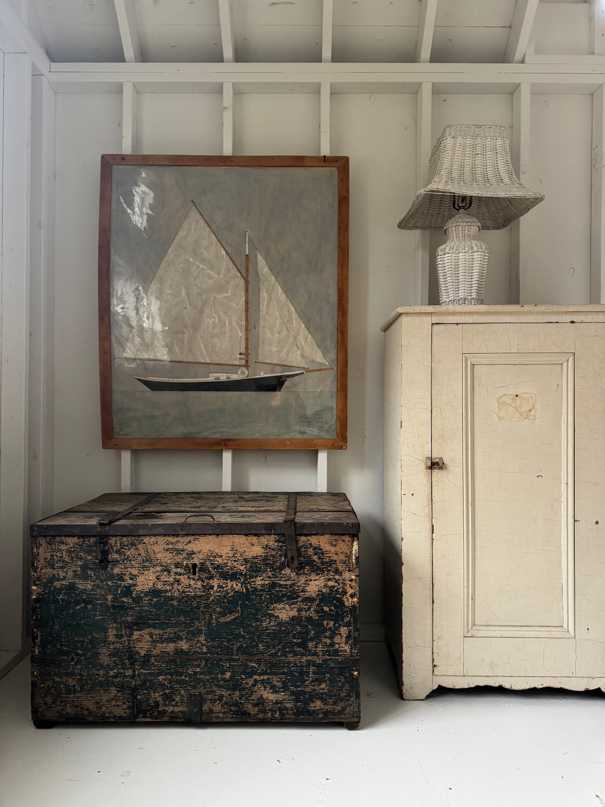 Antique Wood Chest - Metal Trim