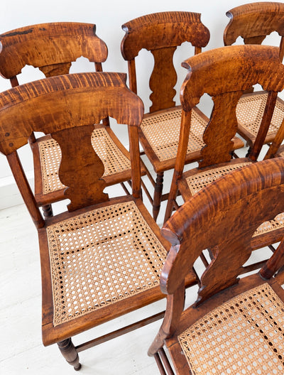 Antique Figured Maple Cane-Seat Dining Chairs -Set of 8