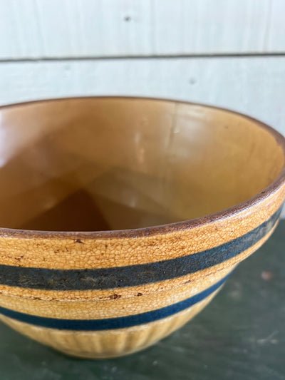 Vintage Stoneware Bowl - Blue Stripes