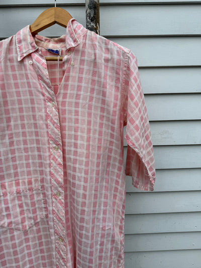 Vintage Cotton Shirt Dress - Pink