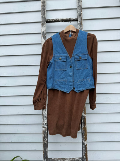 Vintage Corduroy Mod Dress - Brown