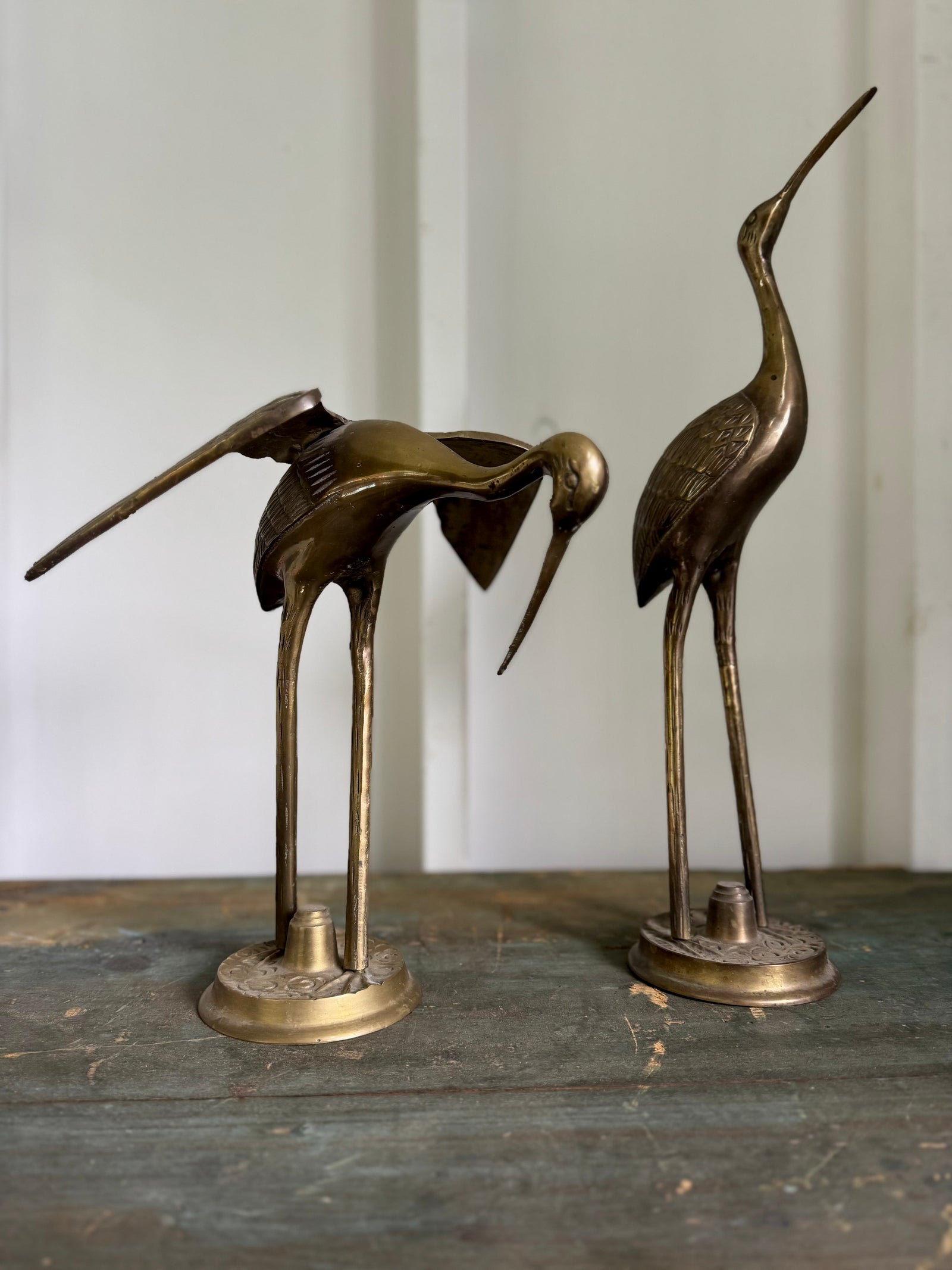 Pair of Vintage Brass Cranes