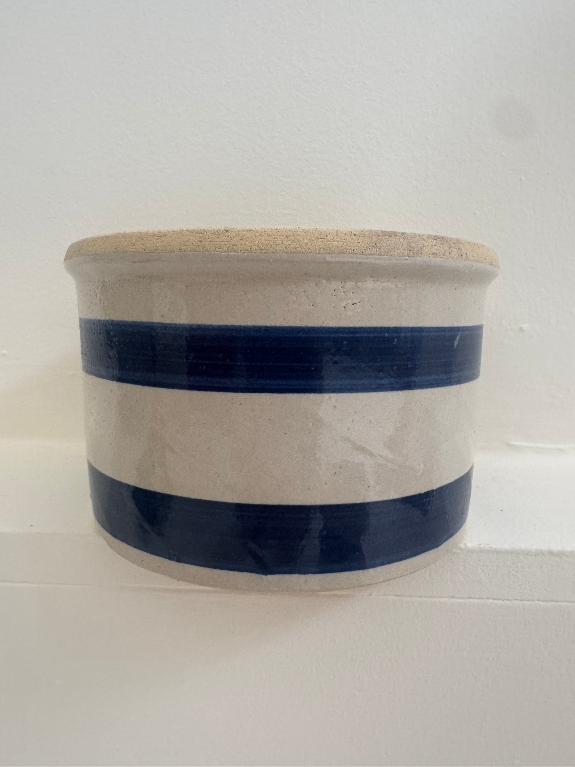 VTG Blue Striped Crock - wide bowl