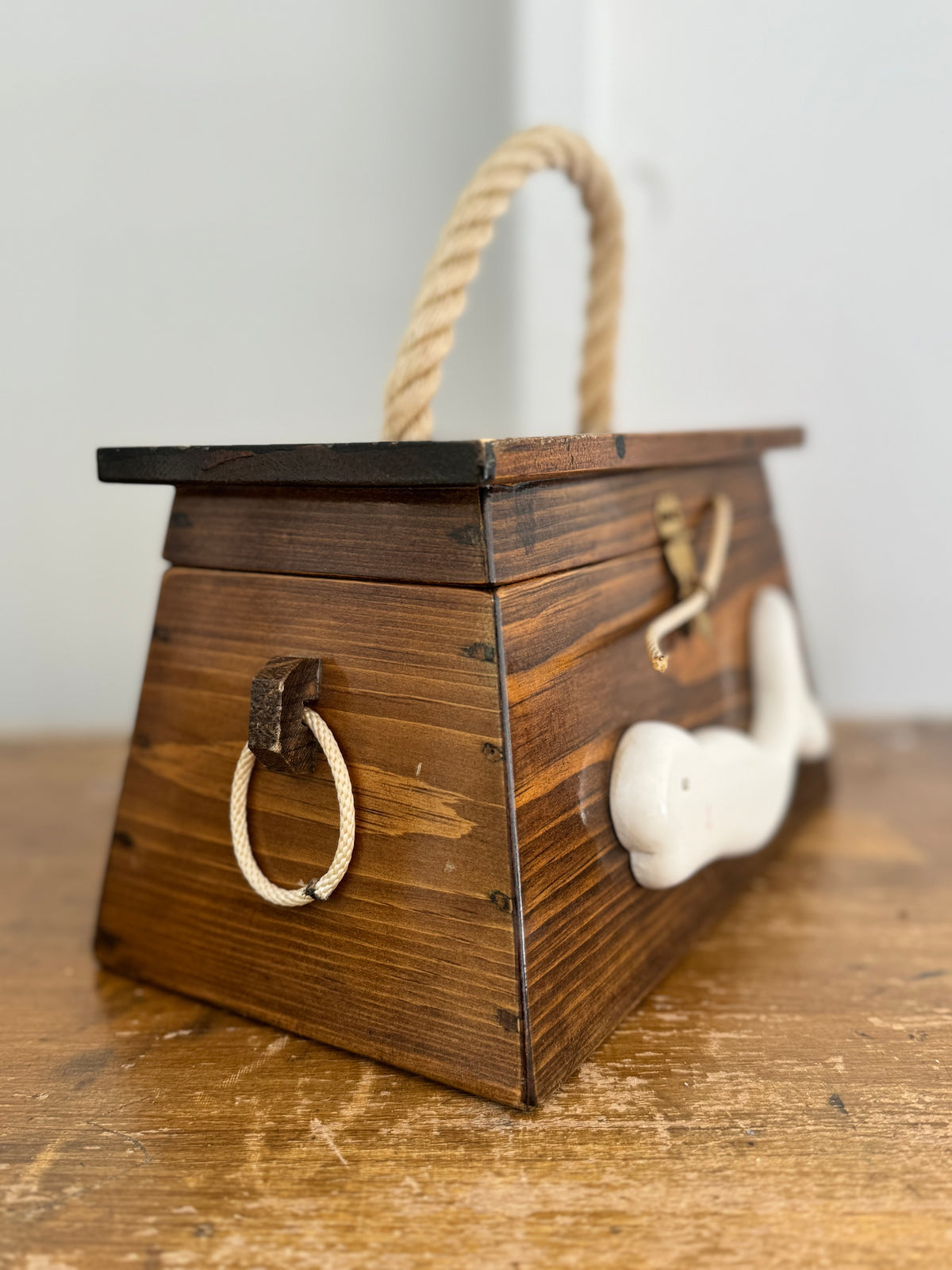 Vintage Wood Purse with White Whale Motif