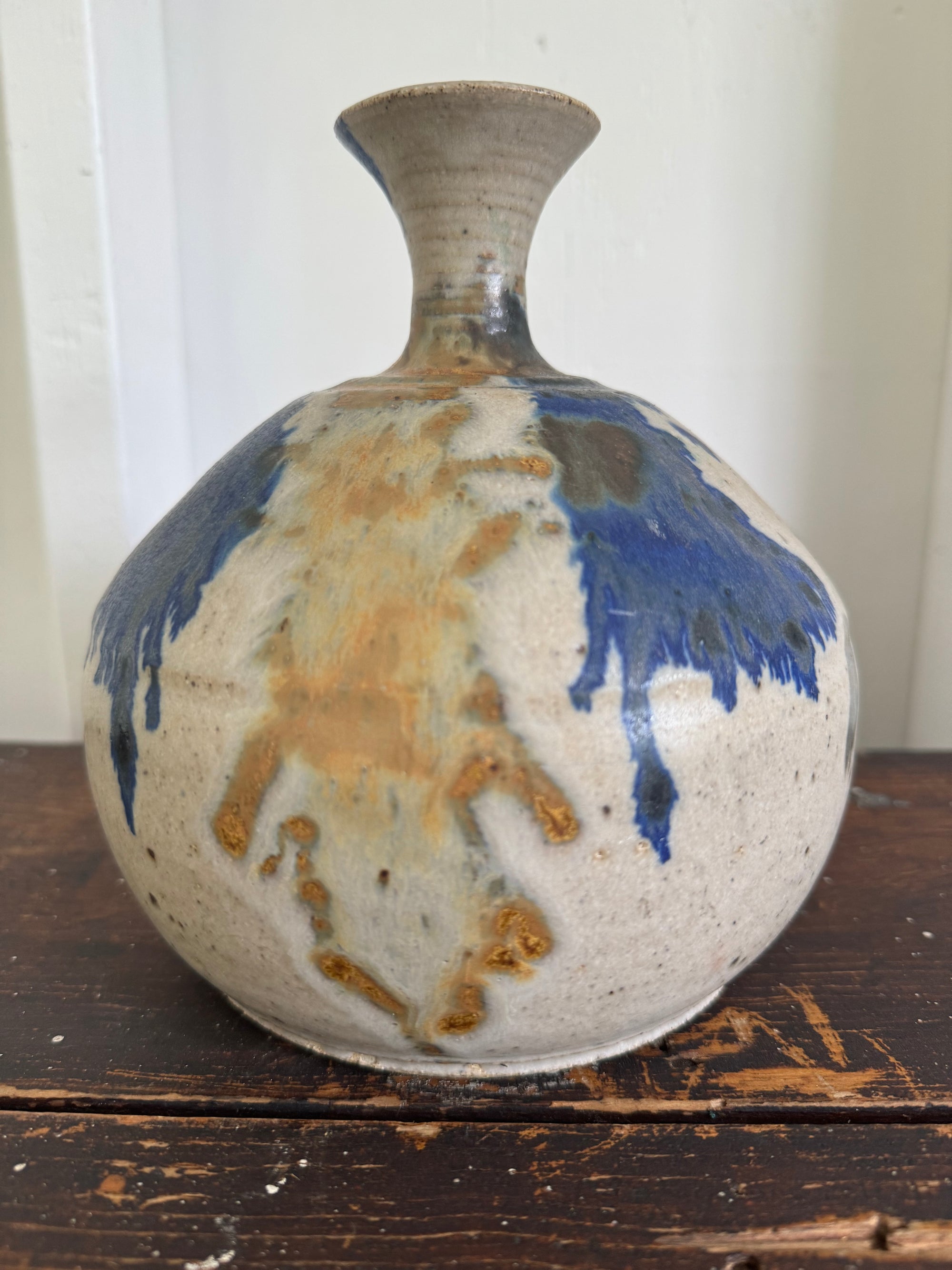 photo of a VIntage Stoneware Vase Splatter Glaze