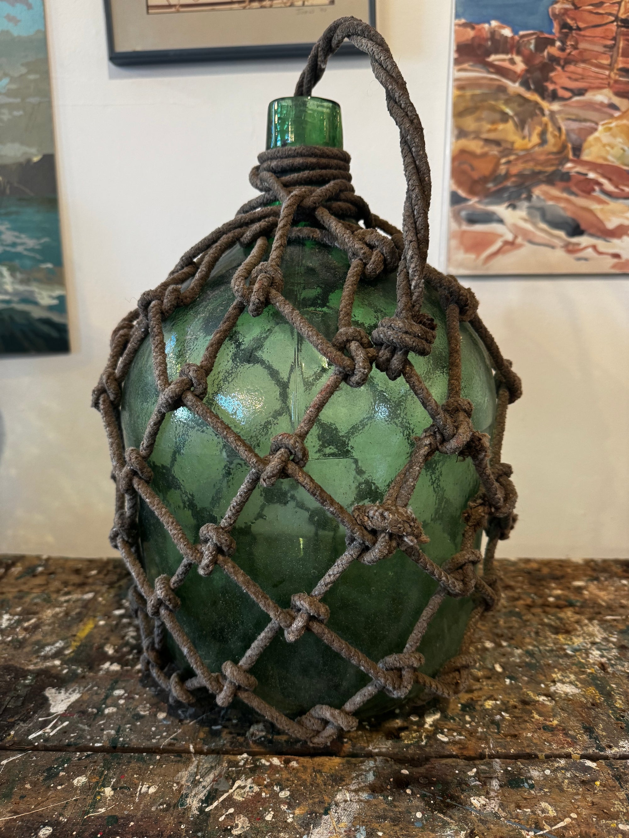 Antique Glass Bottle Rope Knots - Dark Green