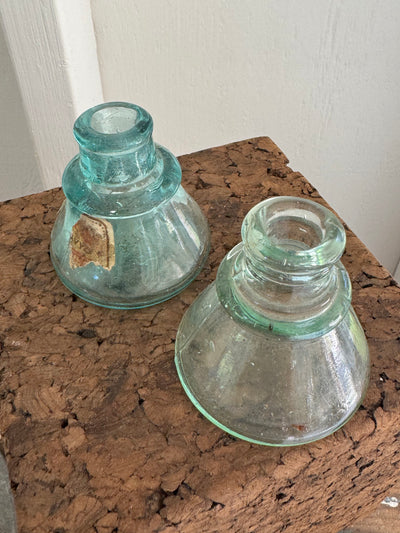 Vintage Blue Glass Ink Well / Tiny Vase