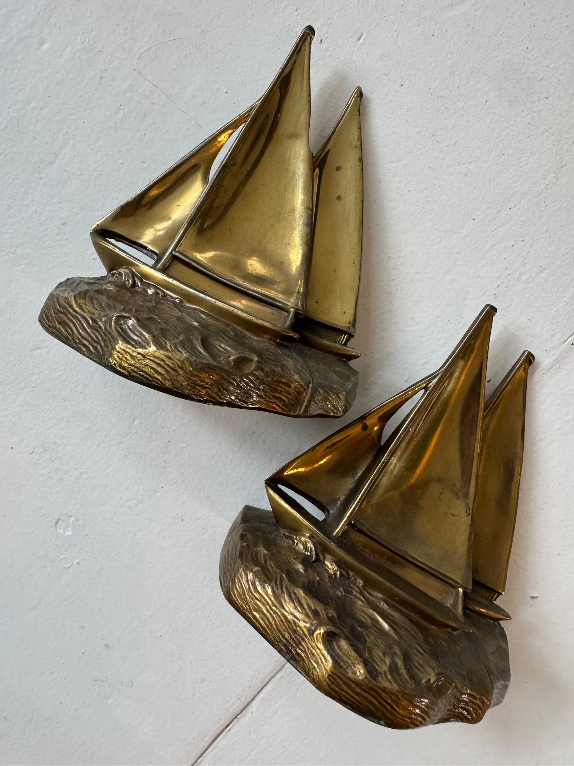 Vintage Brass PM Craftsman Sailboat Bookends