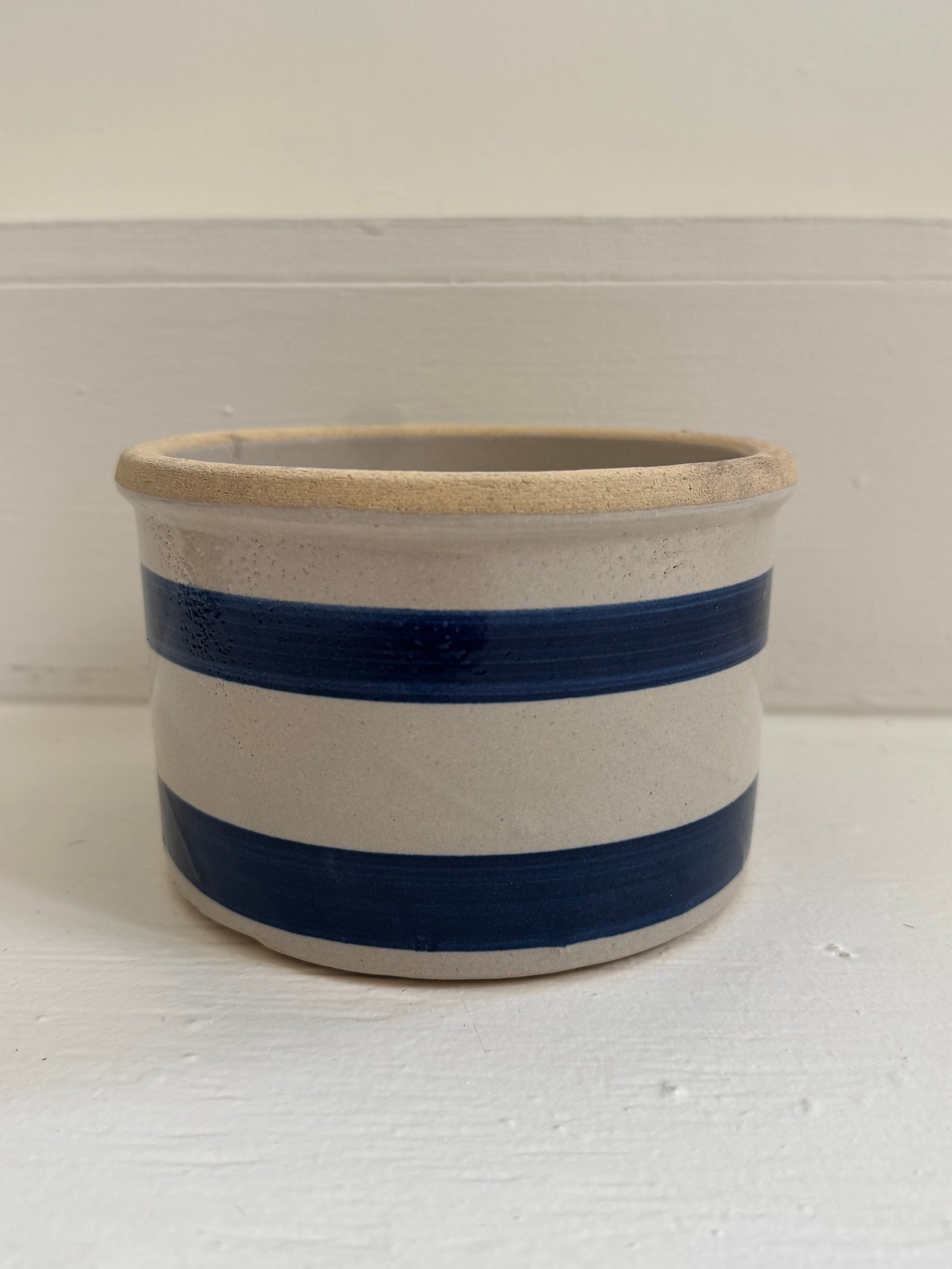 VTG Blue Striped Crock - wide bowl