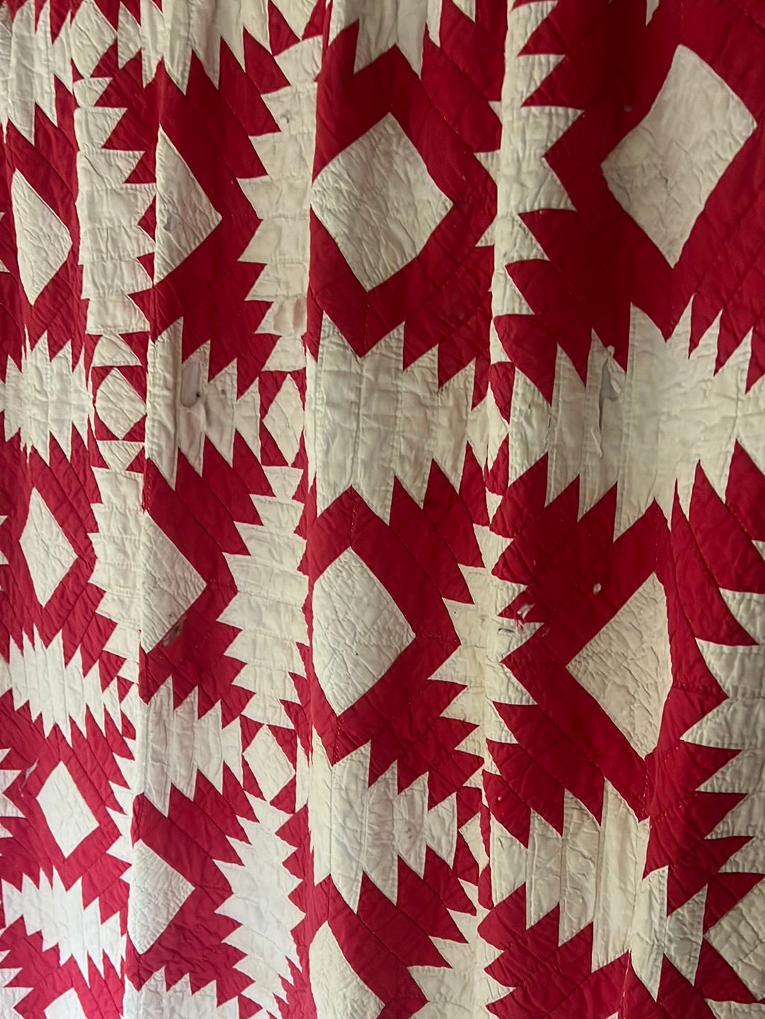 Vintage Handmade Quilt - Red + White