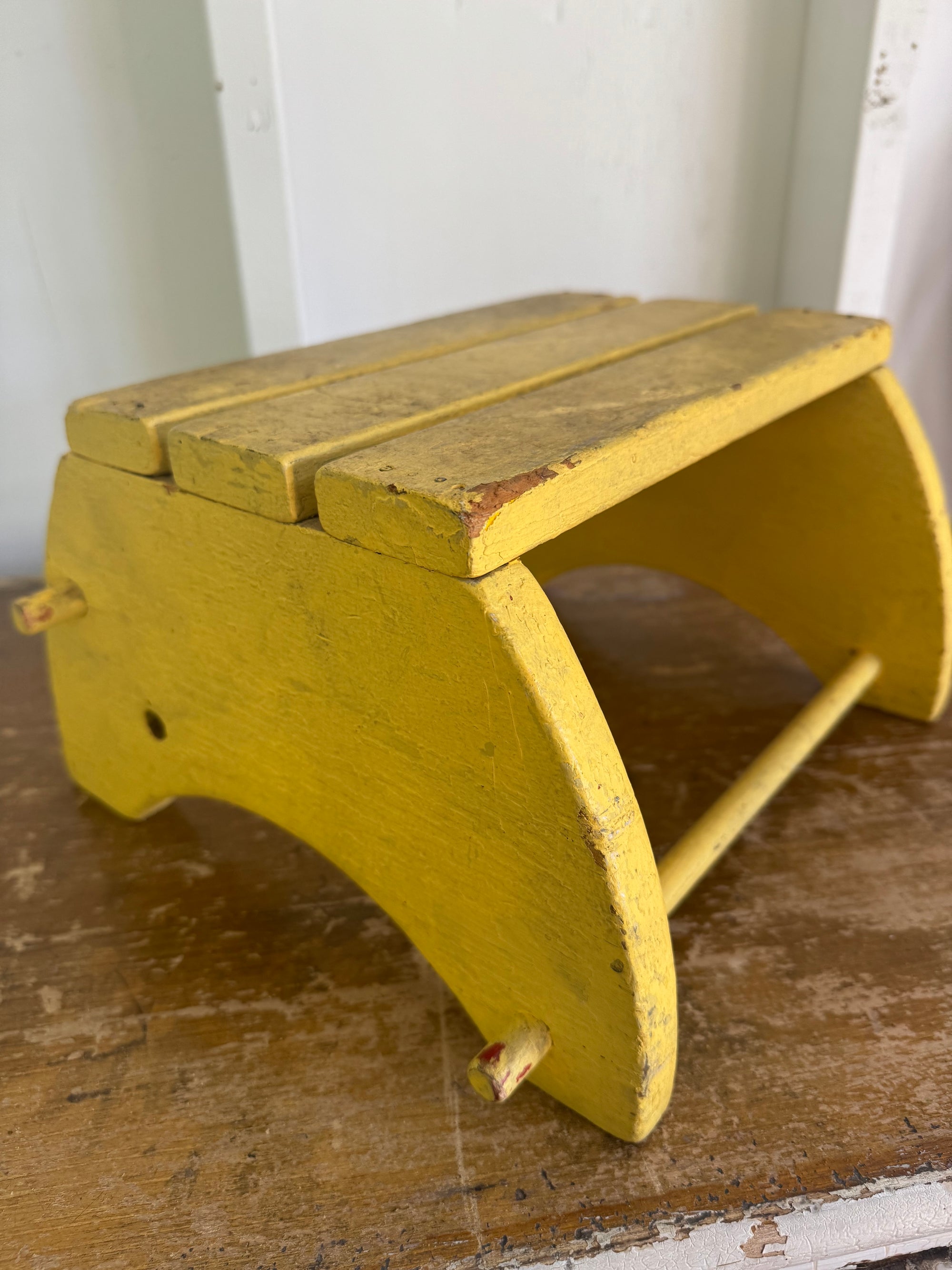 Vintage Wood Step Stool - Yellow