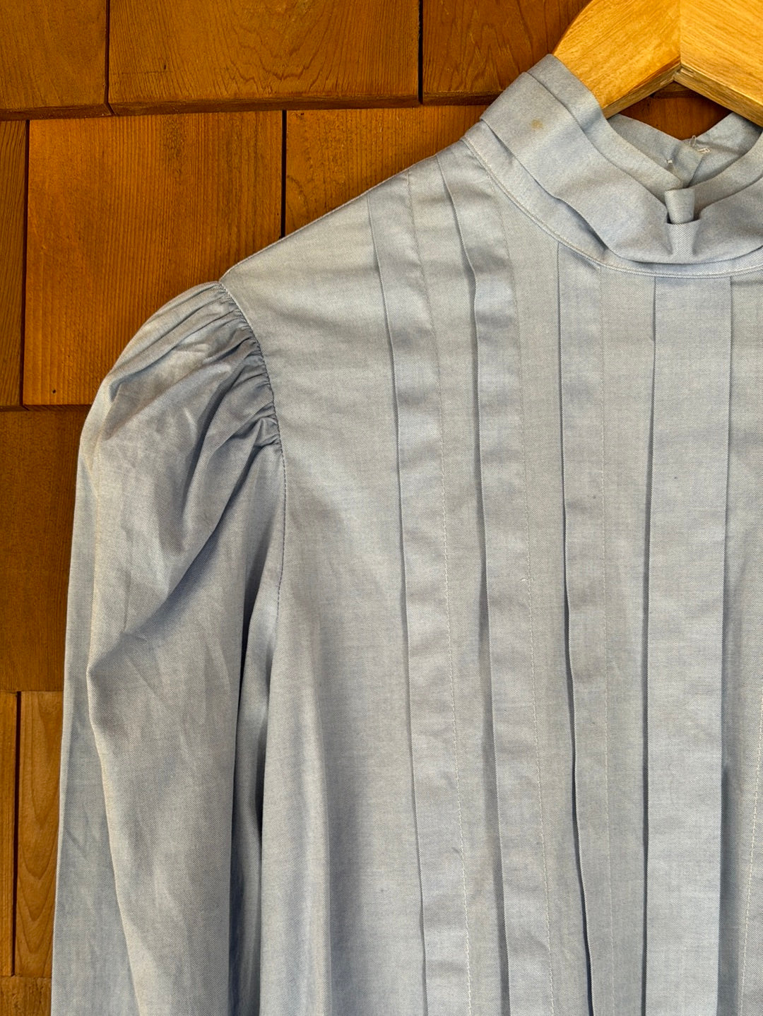 Vintage Pleated Front Cotton Shirt - Denim Blue