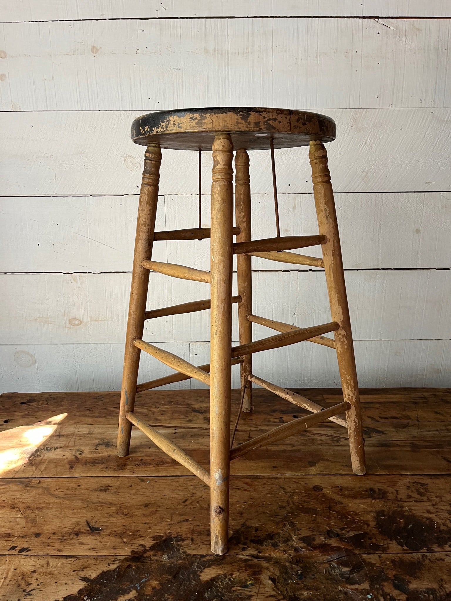 Vintage Wood Stool - Light Wood