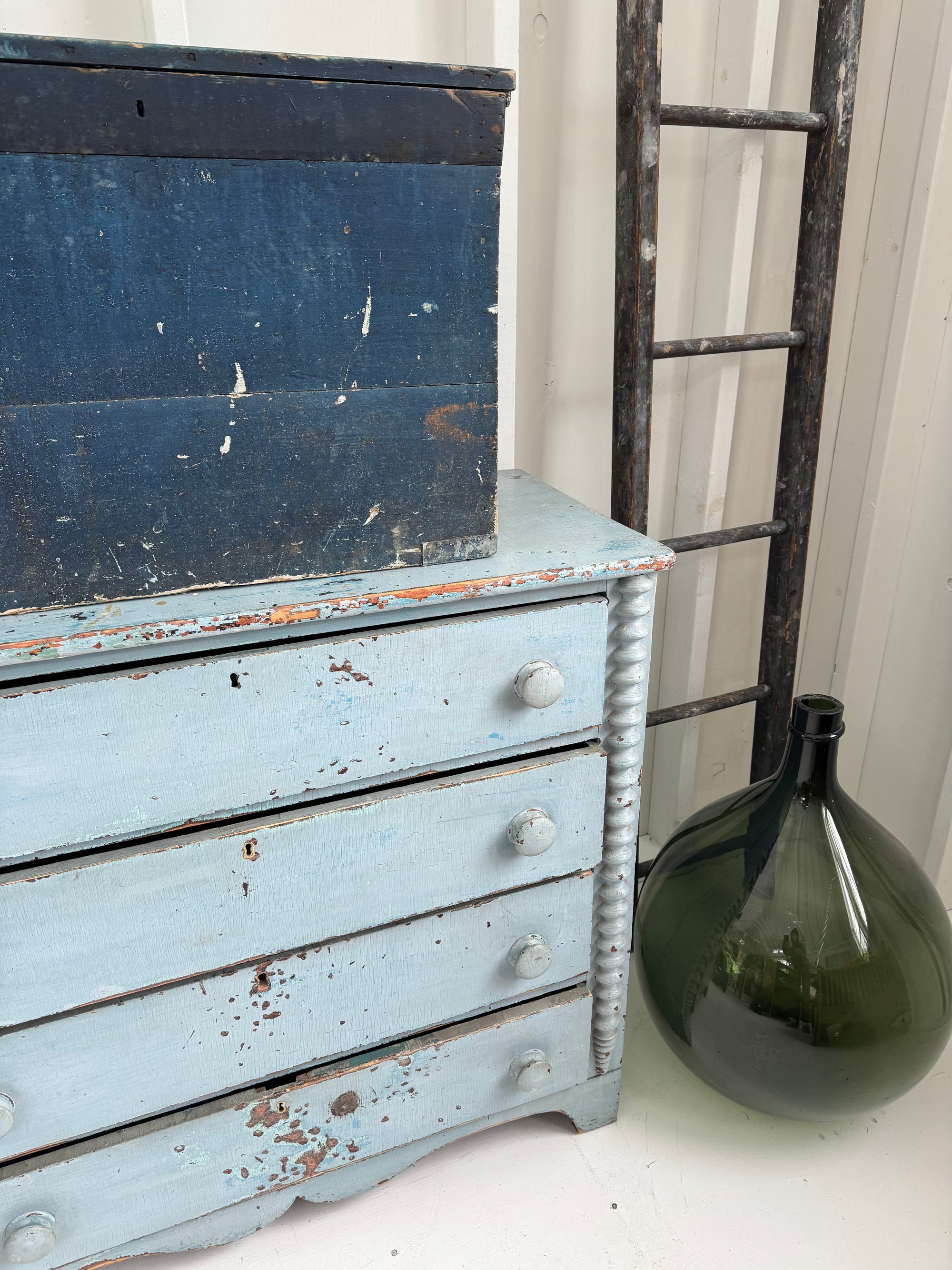 Antique Jenny Lind Cottage Pine Dresser - Blue