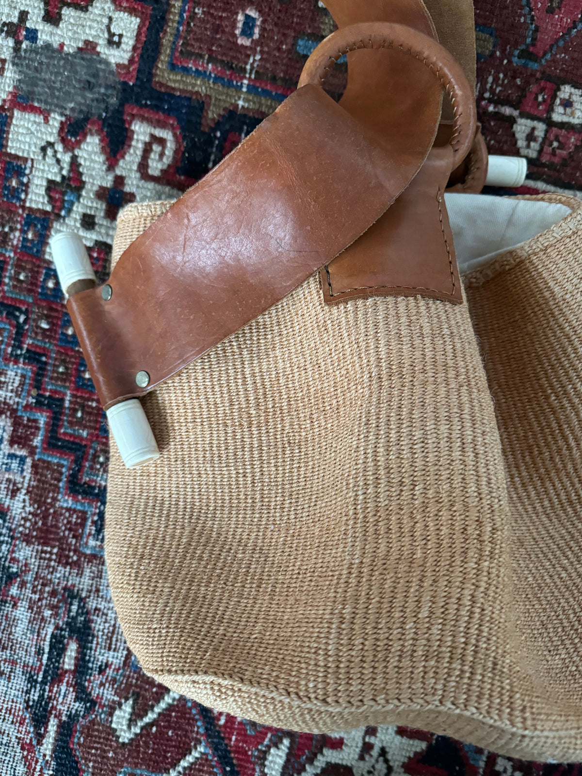 Vintage Woven Sisal Bag Leather Strap