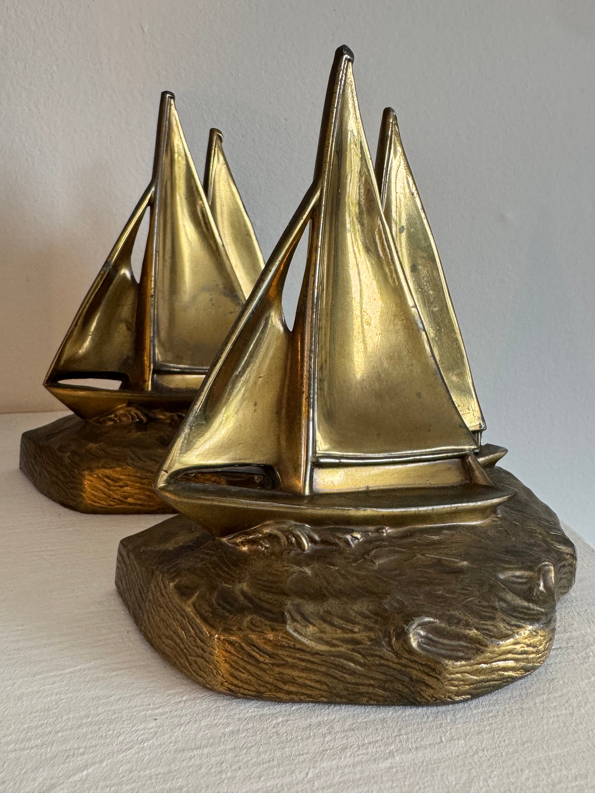 Vintage Brass PM Craftsman Sailboat Bookends