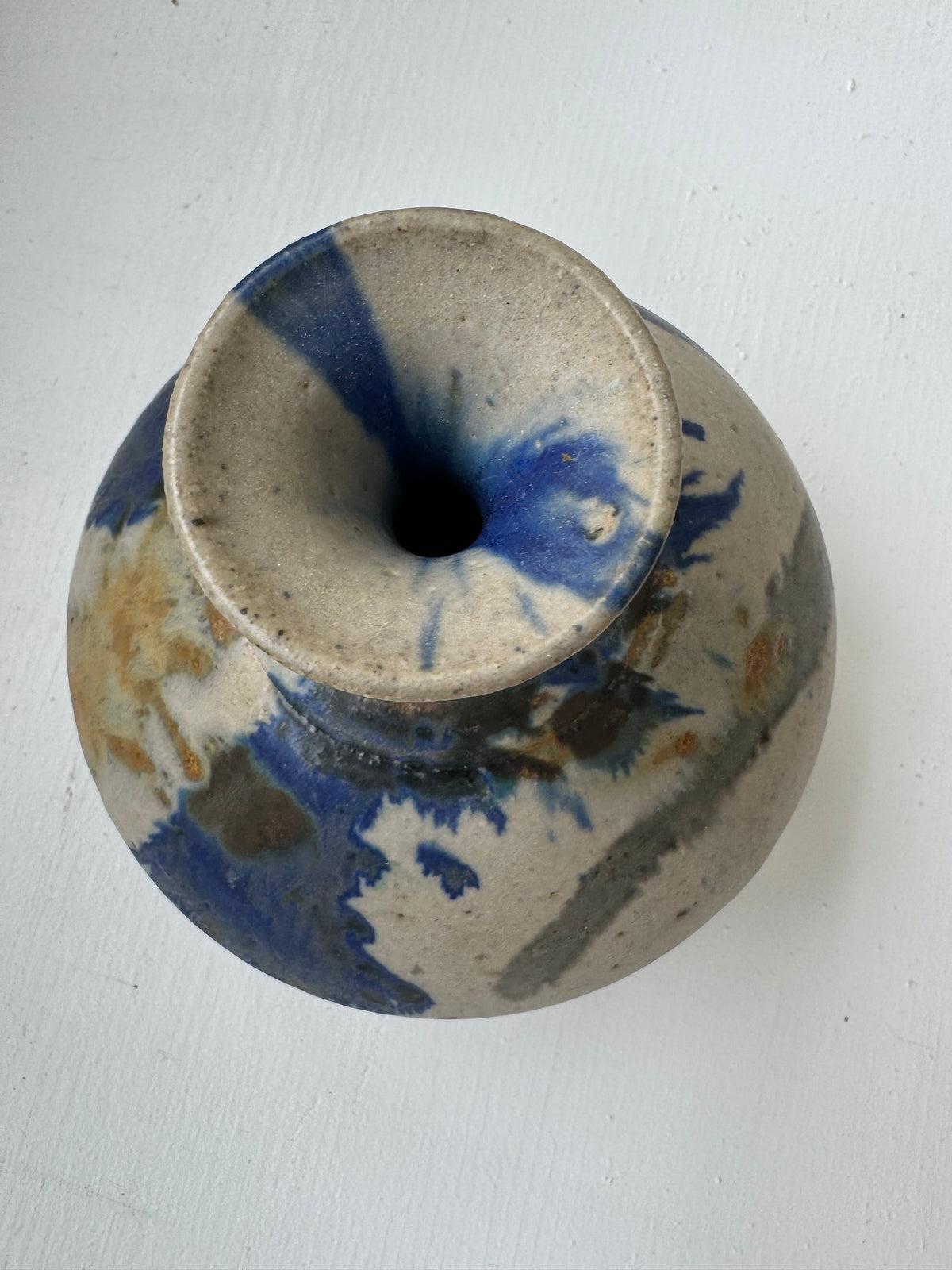 photo of a VIntage Stoneware Vase Splatter Glaze