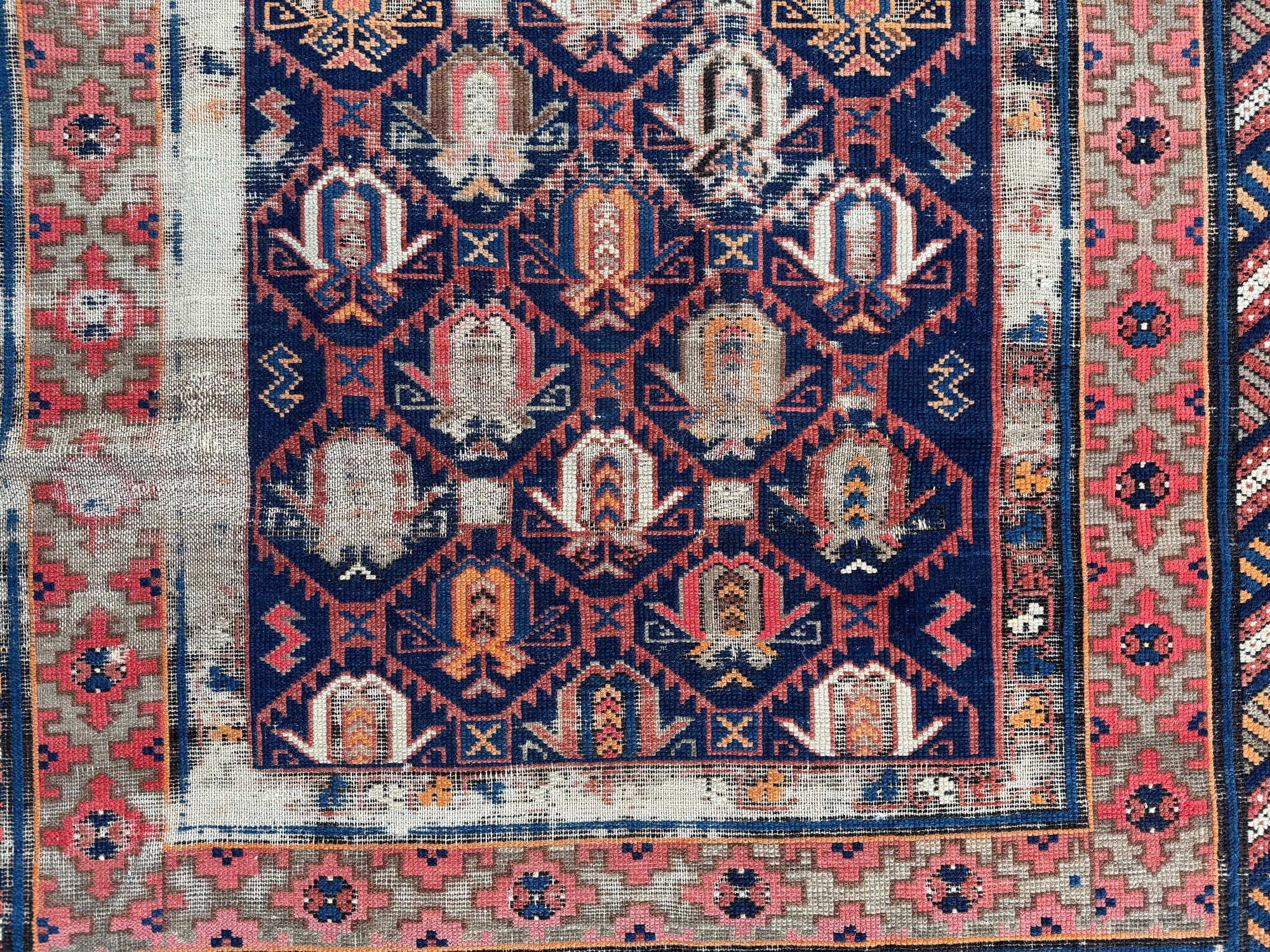 Vintage Worn In Rug - Orange Border