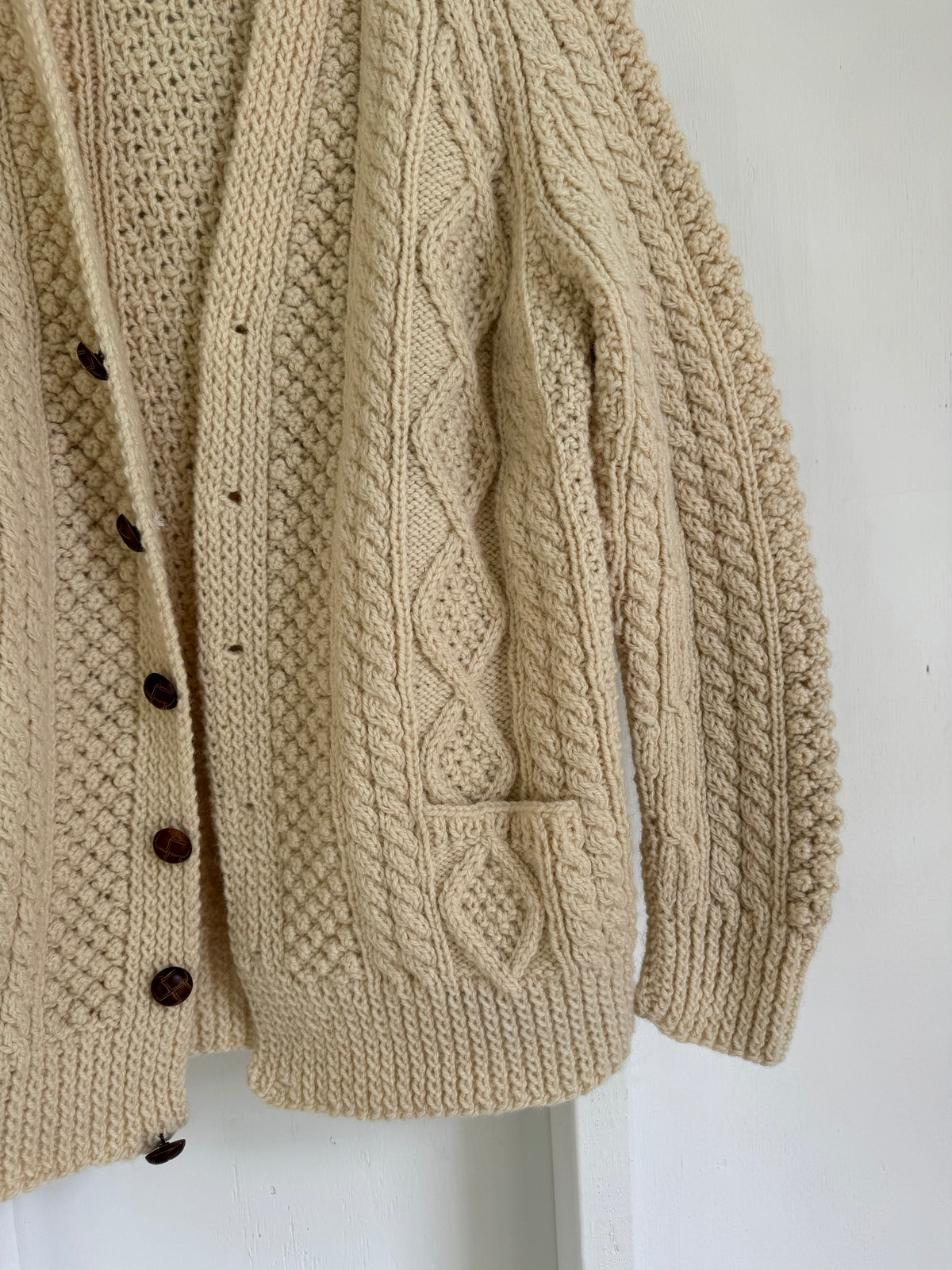 Vintage Wool Fisherman's Sweater - V Neck Cardigan