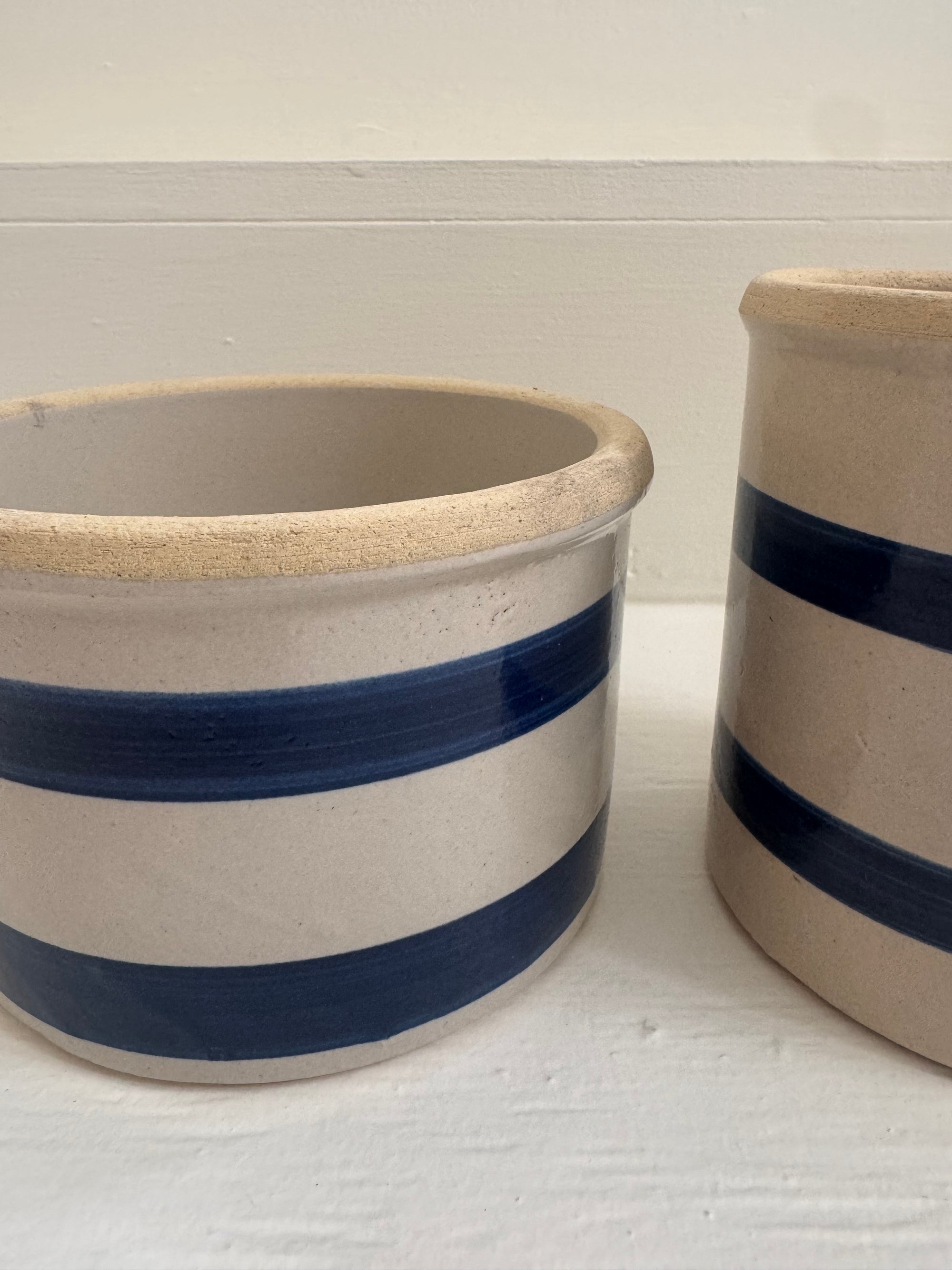 VTG Blue Striped Crock - wide bowl