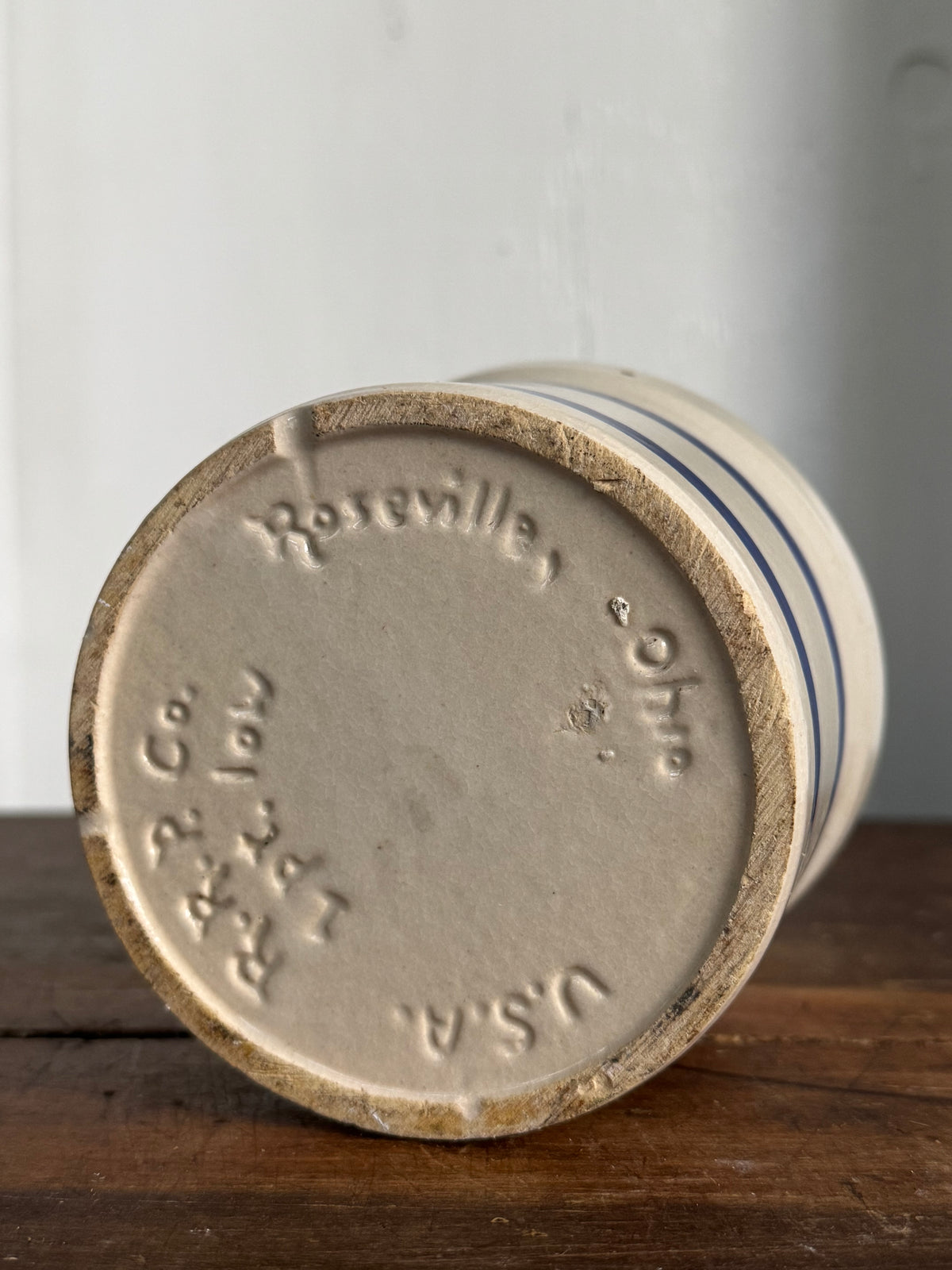 Vintage Roseville Ohio Blue Striped Crock