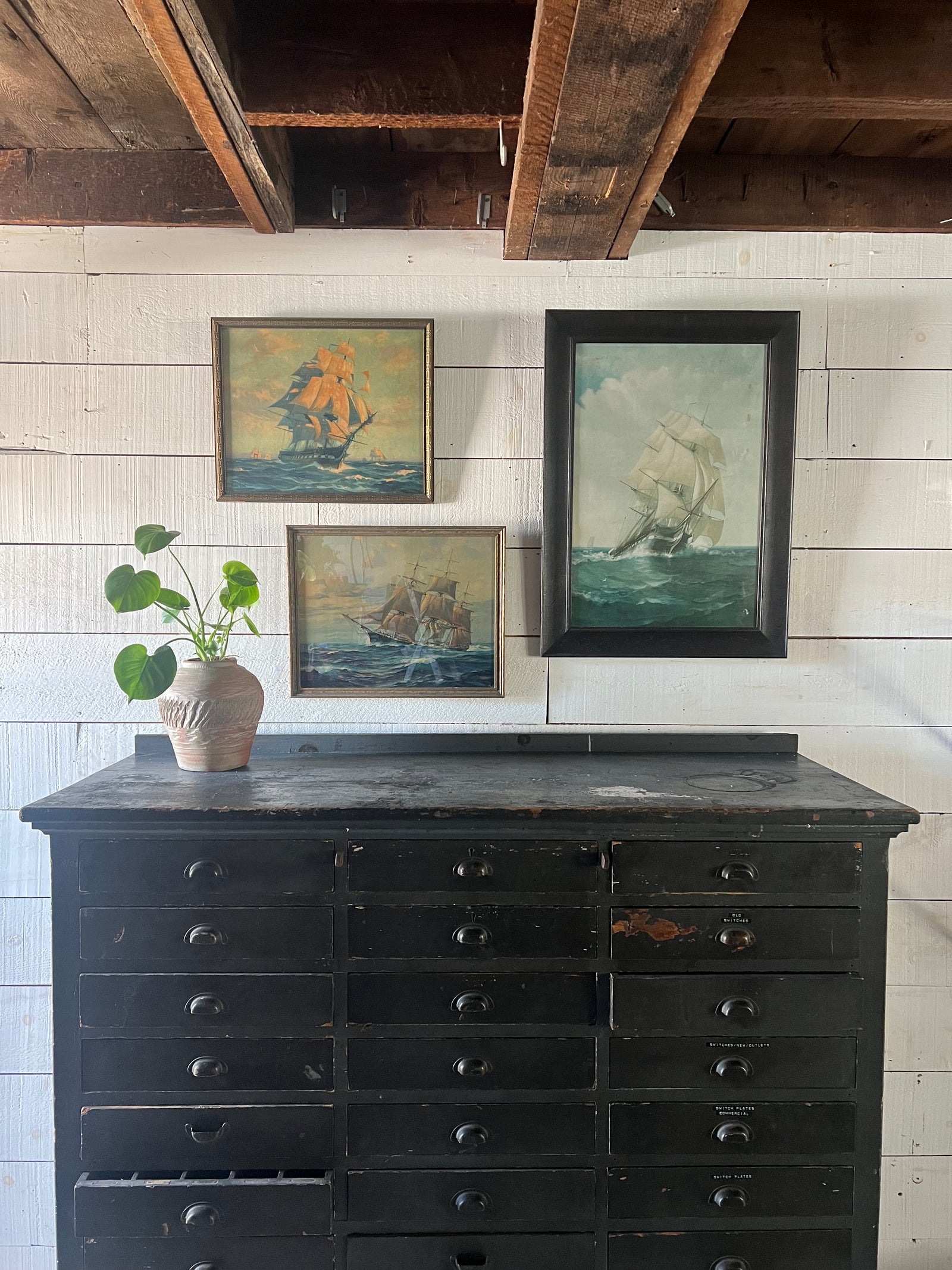 Vintage Industrial Cabinet with 30 Drawers – Painted Black