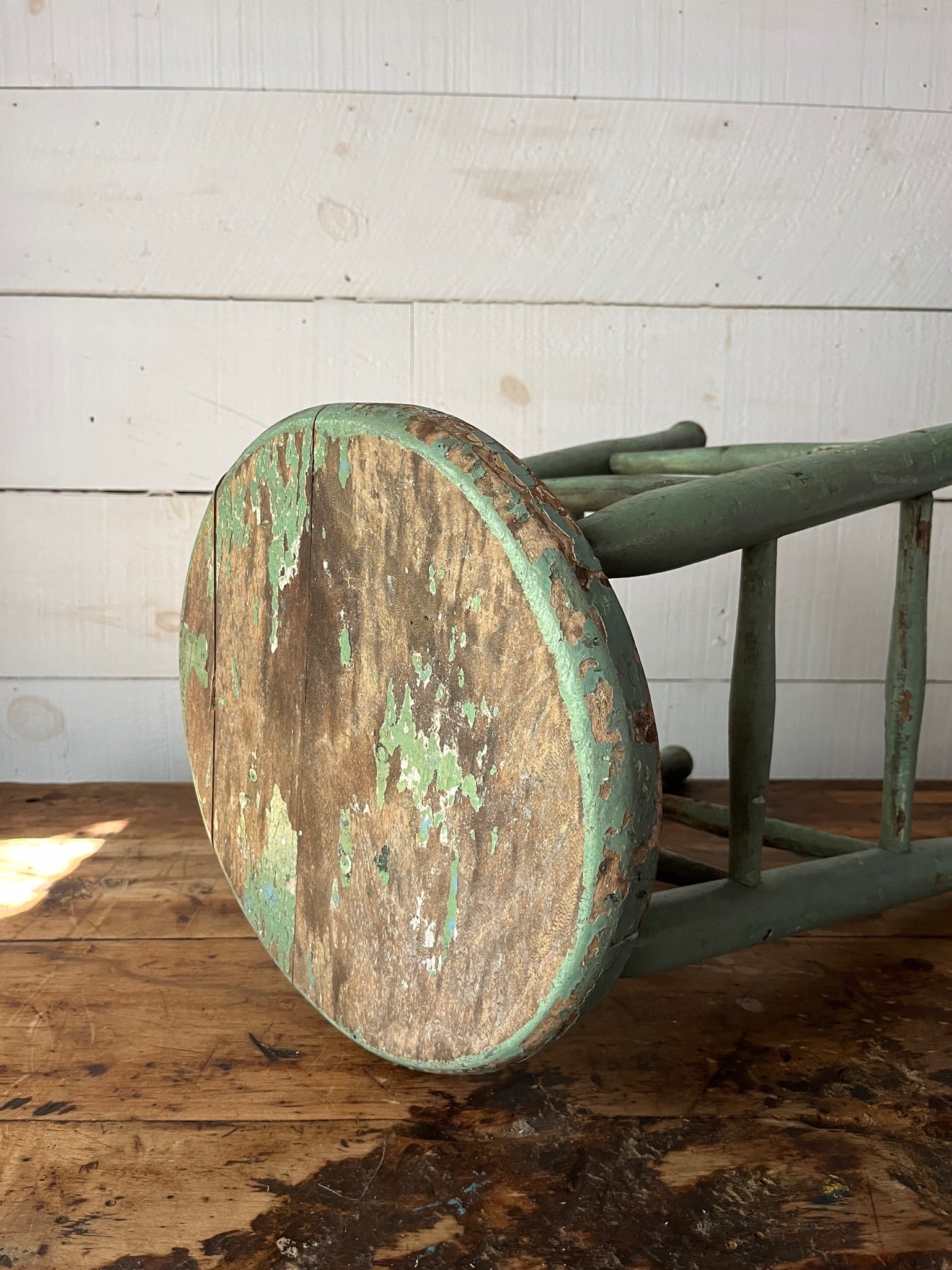 Vintage Wood Stool - Mint Green